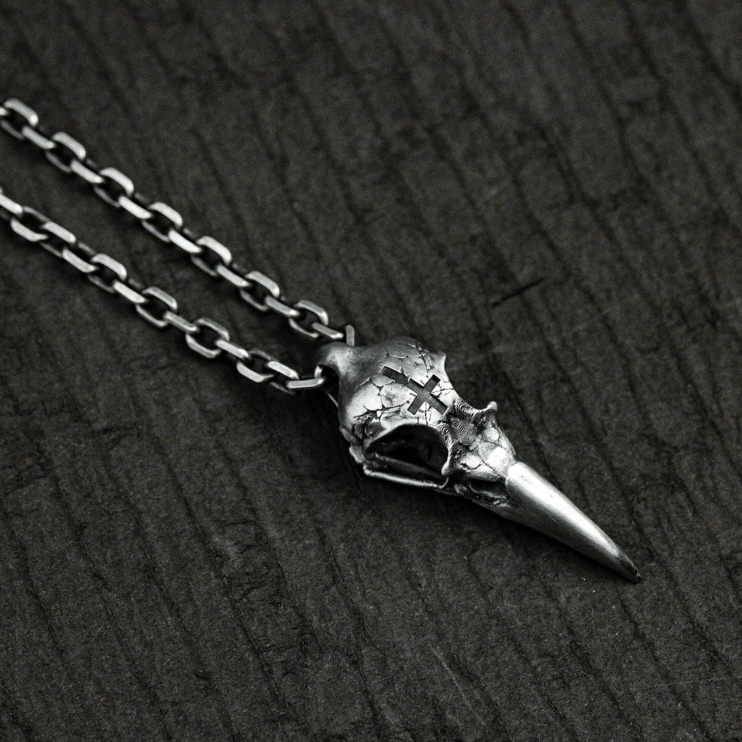 Broken Bird Skull Pendant - 925 Sterling Silver Handmade