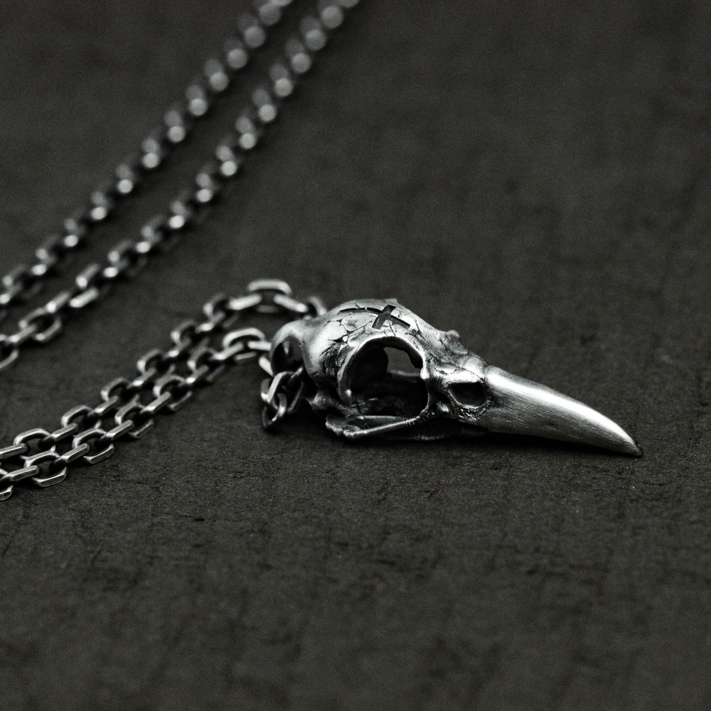 Broken Bird Skull Pendant - 925 Sterling Silver Handmade
