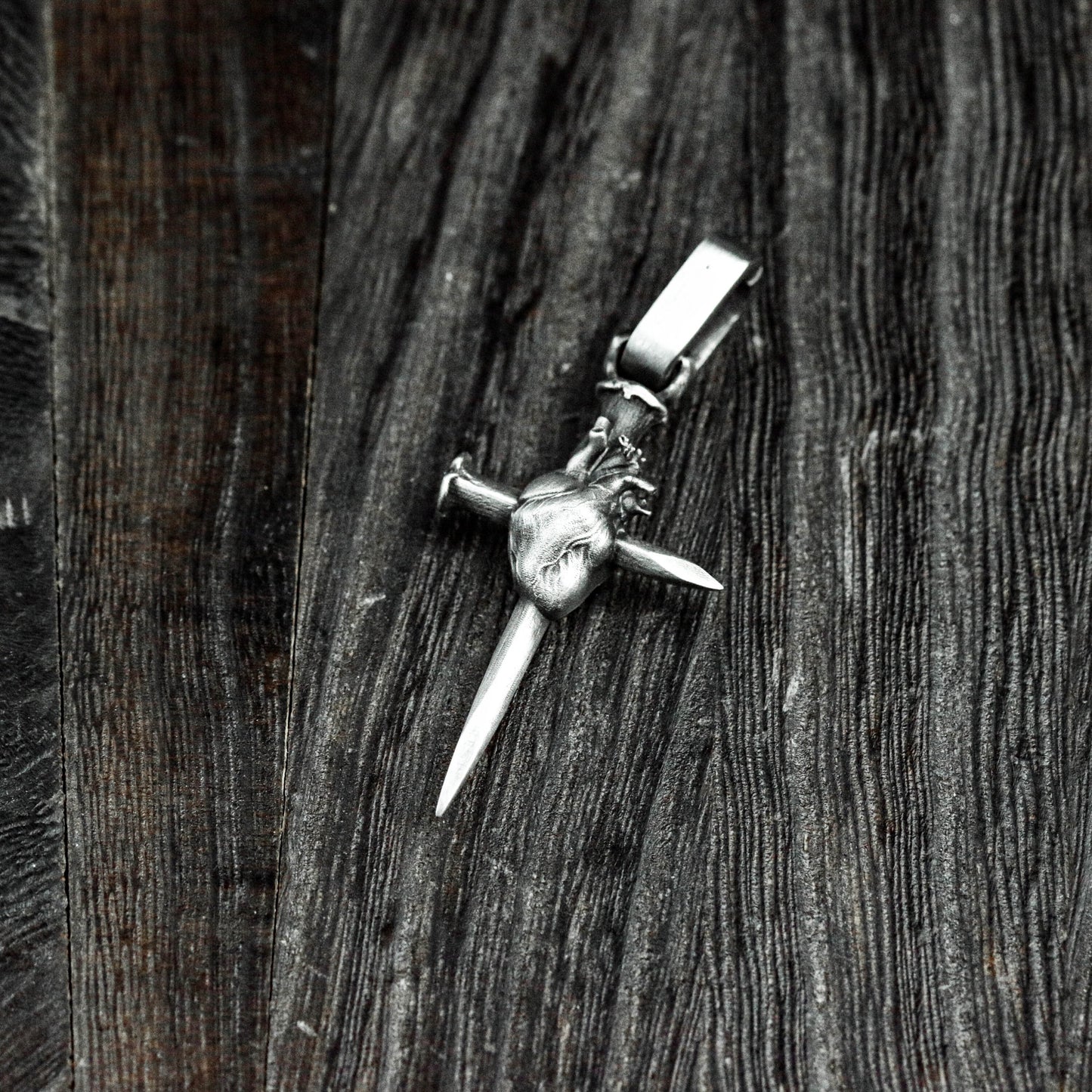 Heart and Dagger Pendant - 925 Sterling Silver Handmade