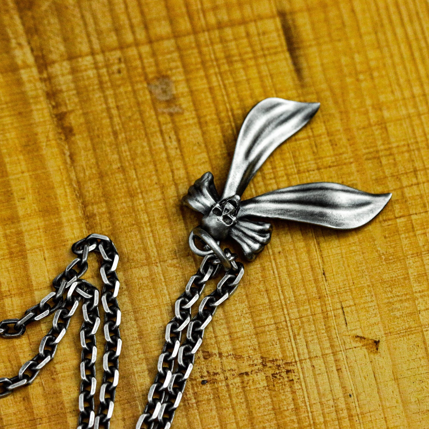 Ribbon Skull Pendant - 925 Sterling Silver Handmade