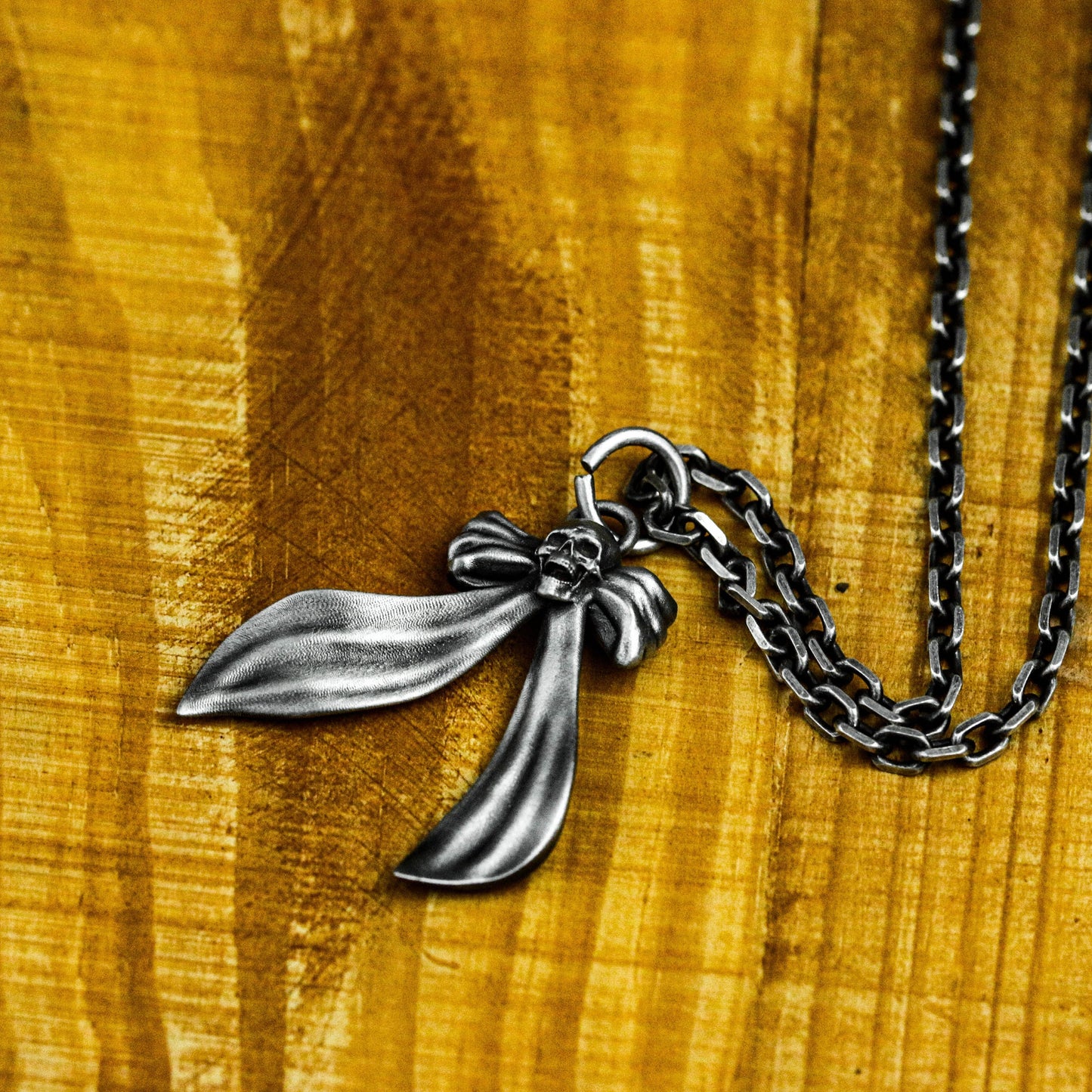 Ribbon Skull Pendant - 925 Sterling Silver Handmade