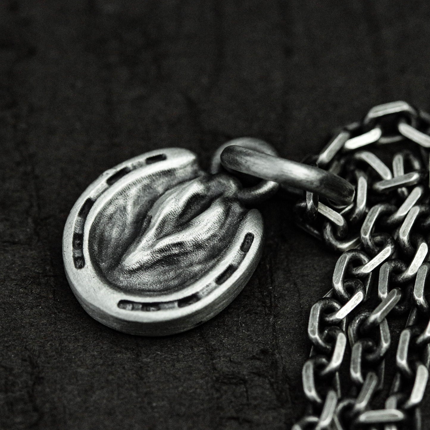 Wolf Horseshoe Pendant - 925 Sterling Silver Handmade