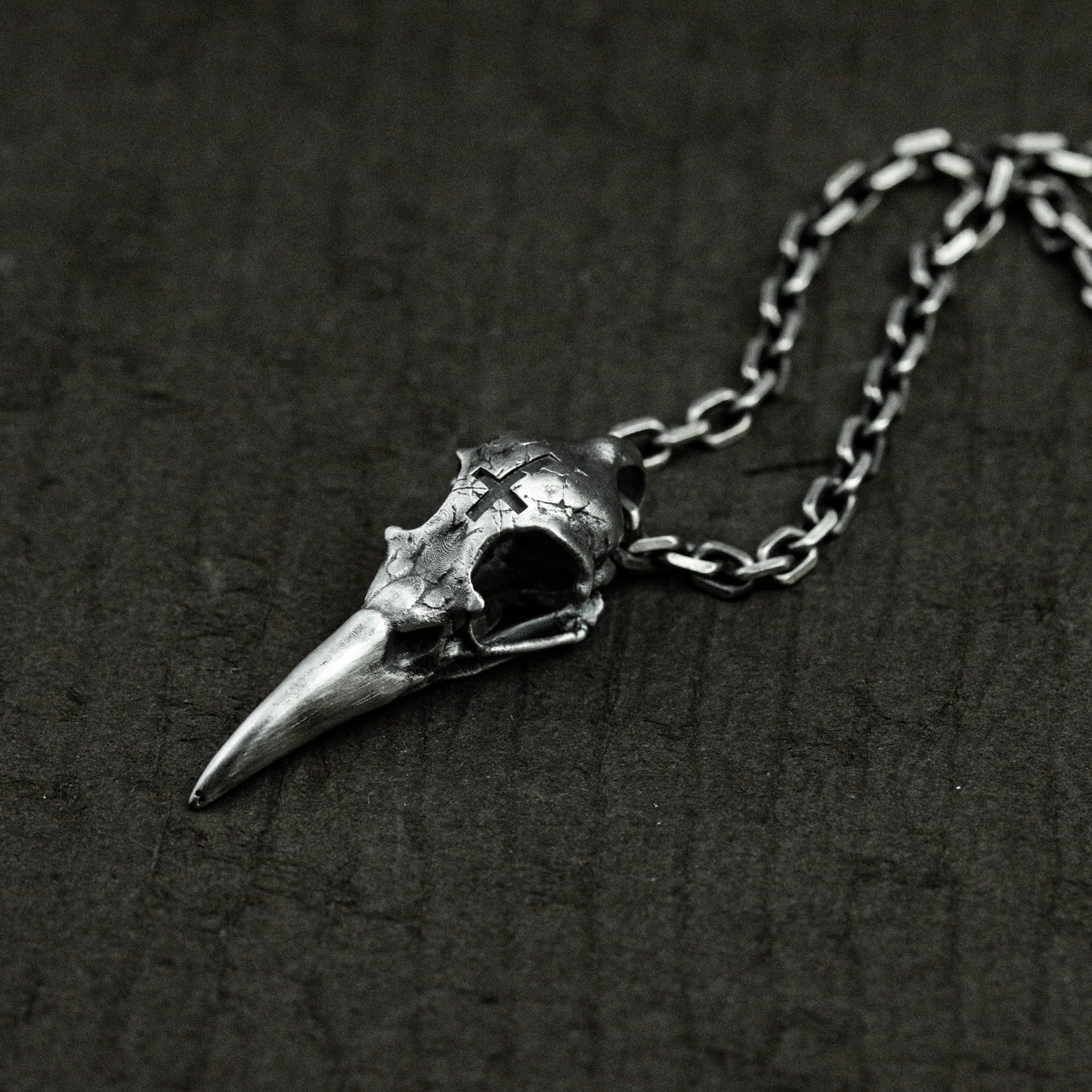 Broken Bird Skull Pendant - 925 Sterling Silver Handmade