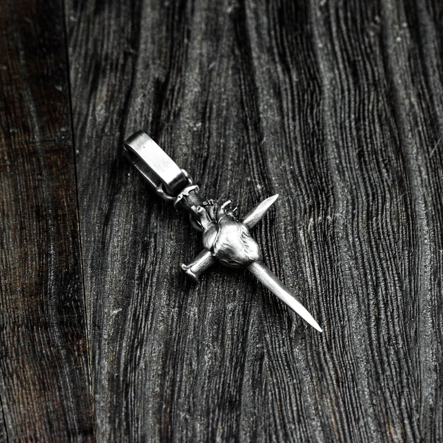 Heart and Dagger Pendant - 925 Sterling Silver Handmade