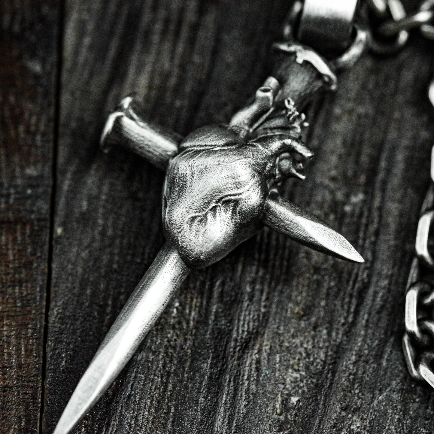 Heart and Dagger Pendant - 925 Sterling Silver Handmade