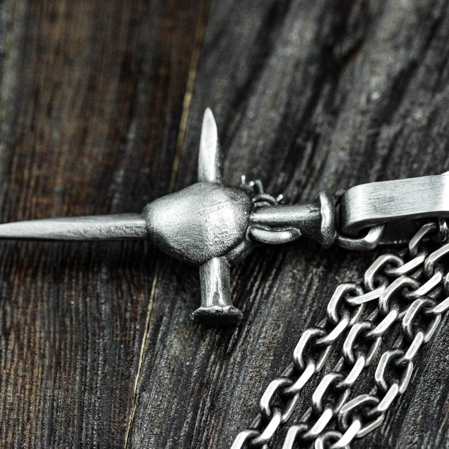 Heart and Dagger Pendant - 925 Sterling Silver Handmade