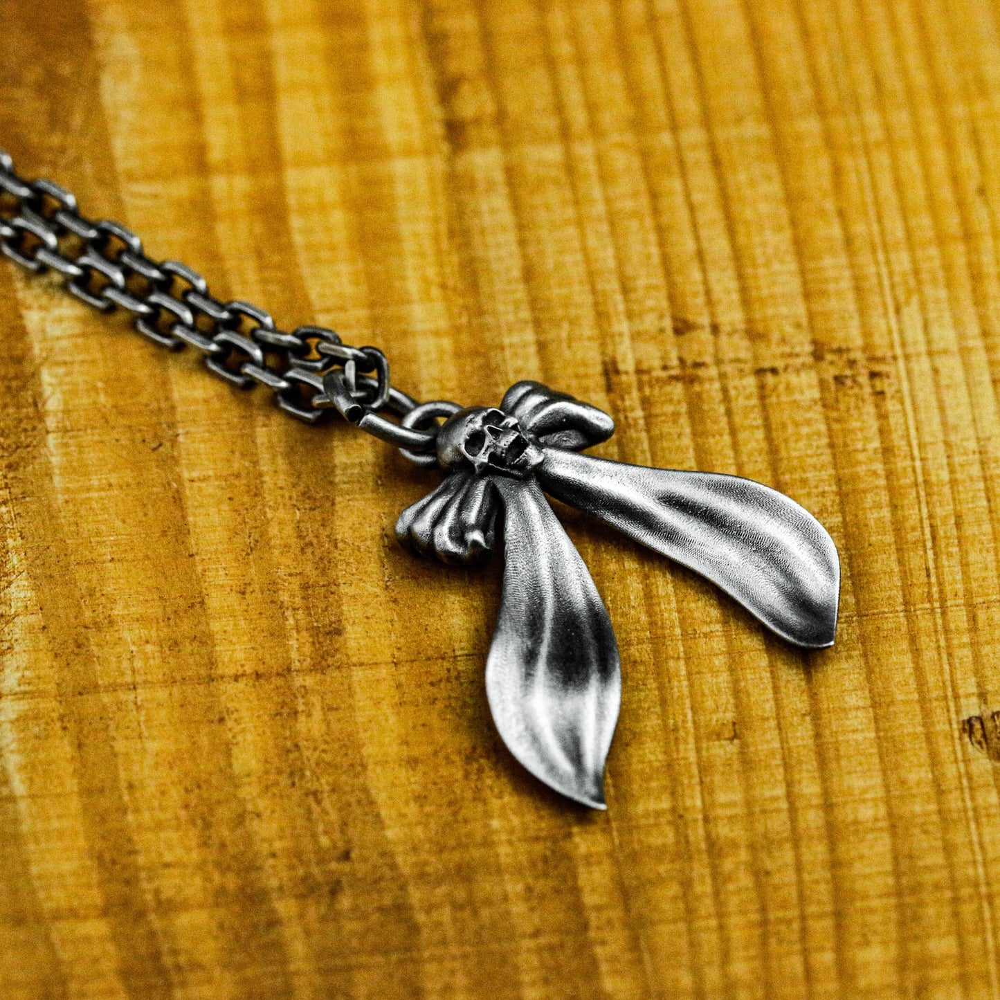 Ribbon Skull Pendant - 925 Sterling Silver Handmade