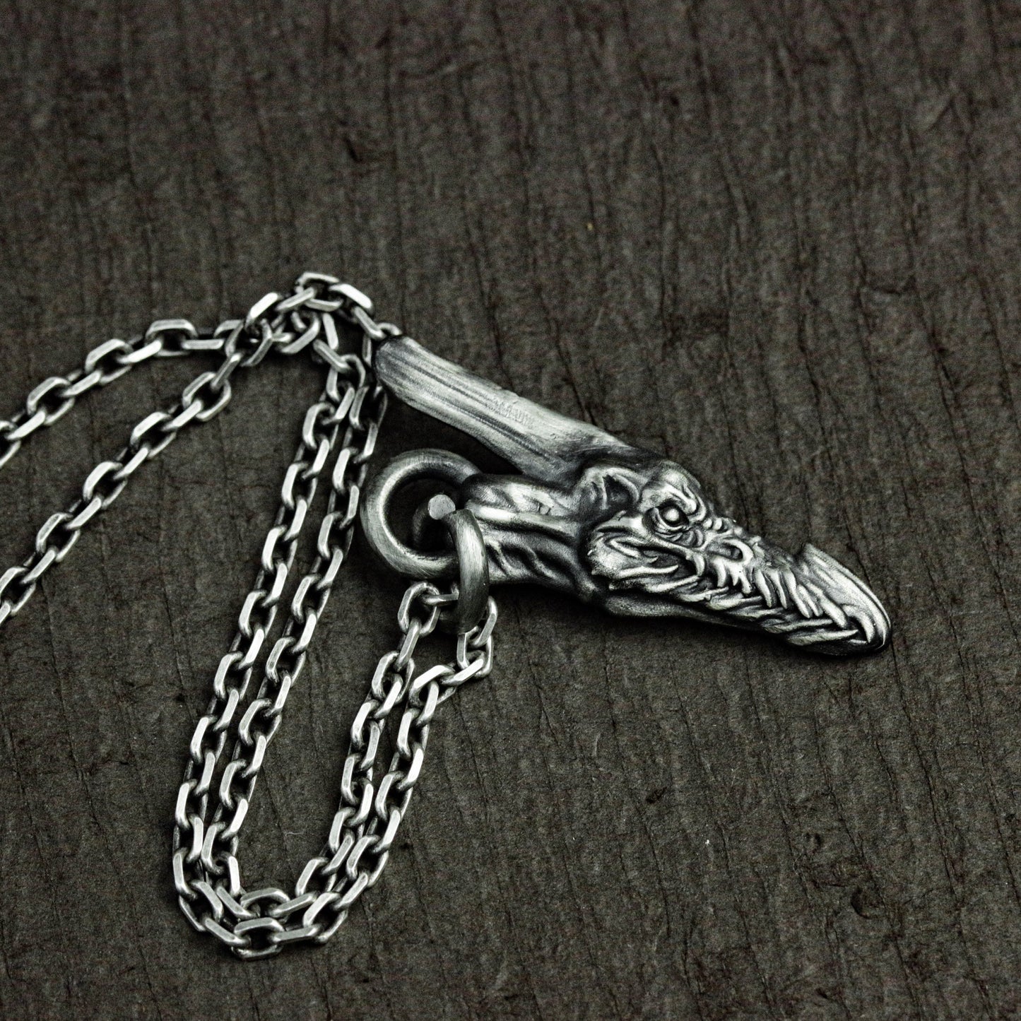 Demonic Dragon Head Pendant - 925 Sterling Silver Handmade