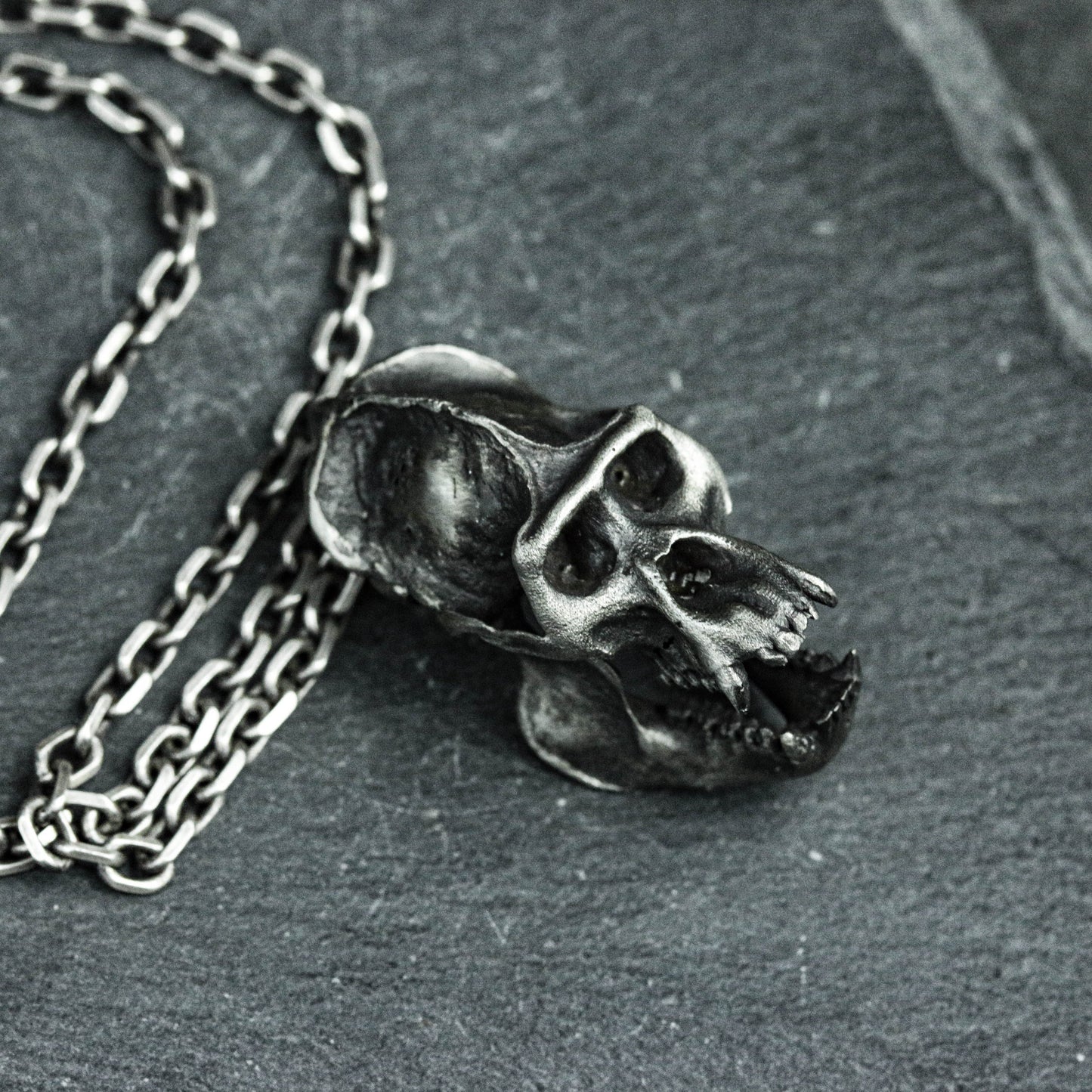 Howling Baboon Skull Pendant - 925 Sterling Silver Handmade