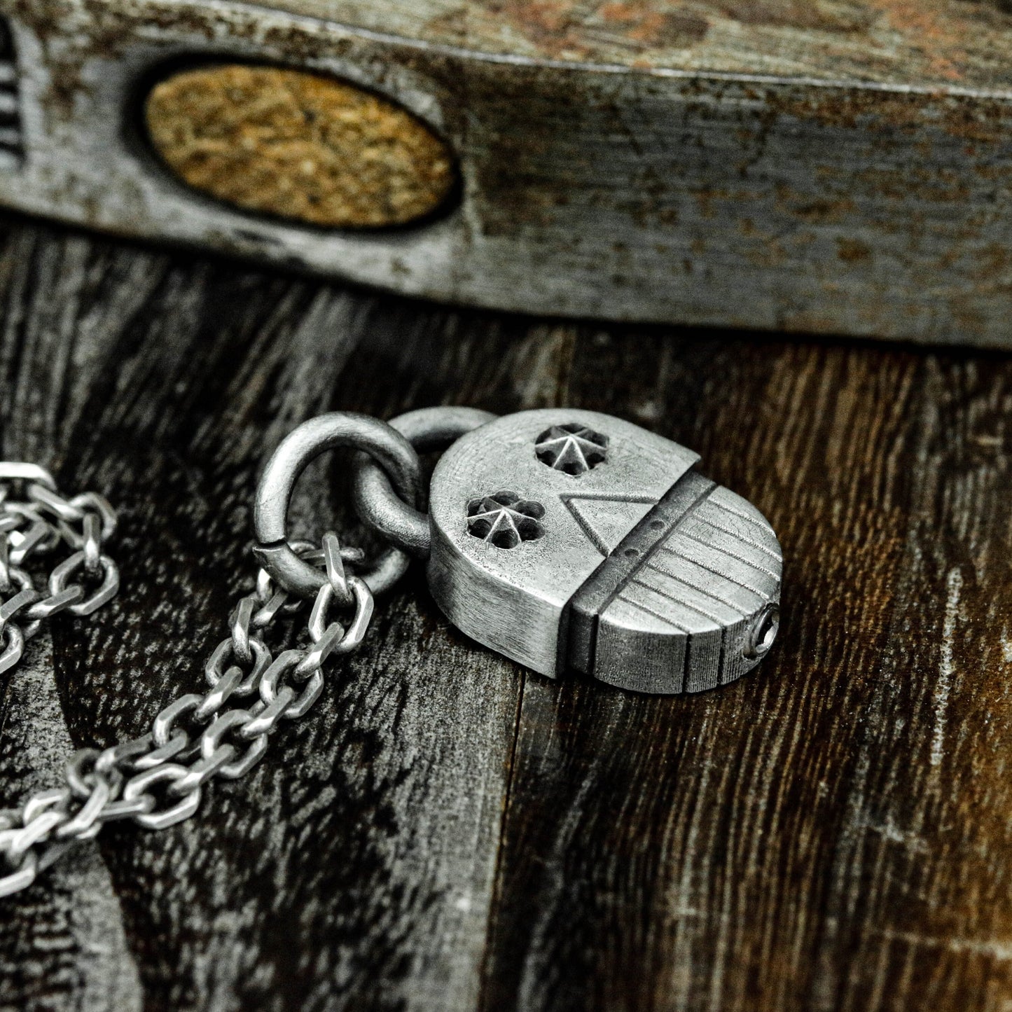 Gear-Eyed Grinning Skull Pendant - 925 Sterling Silver Handmade