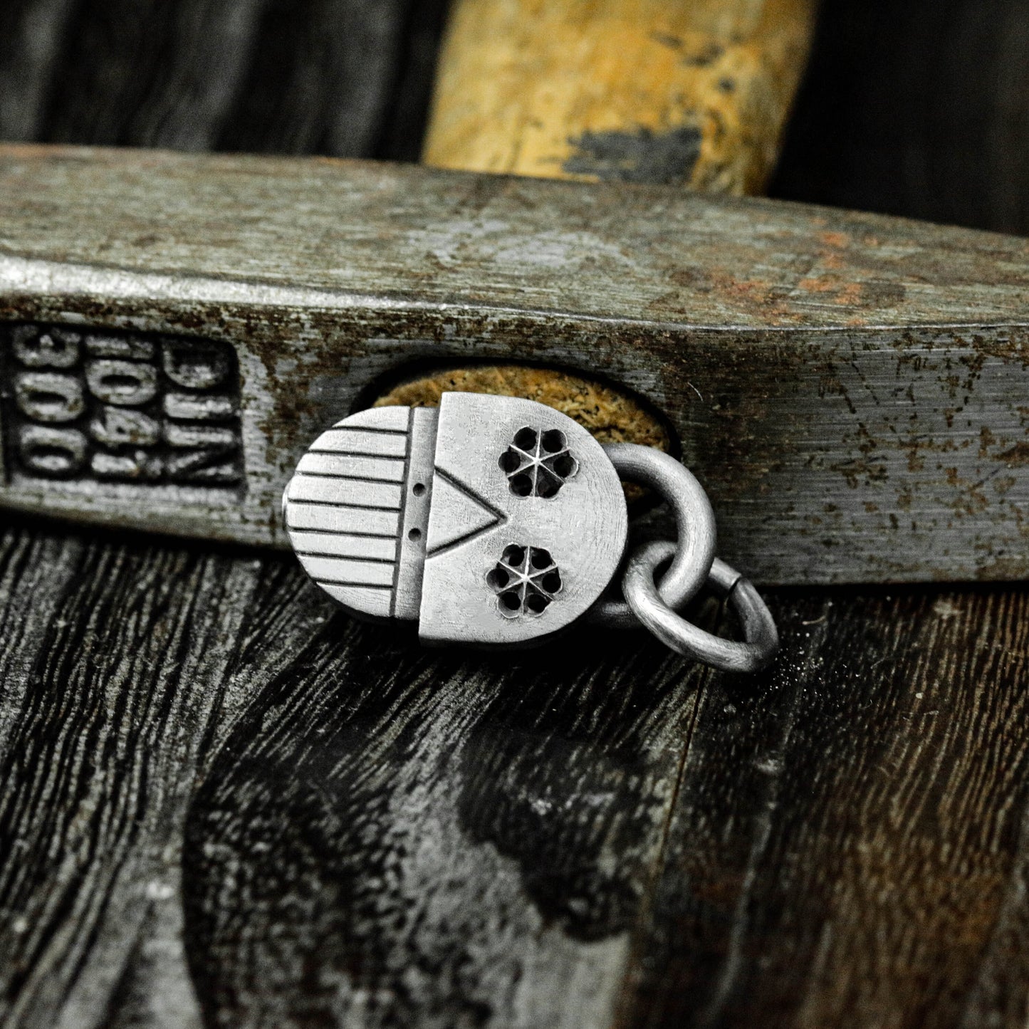 Gear-Eyed Grinning Skull Pendant - 925 Sterling Silver Handmade