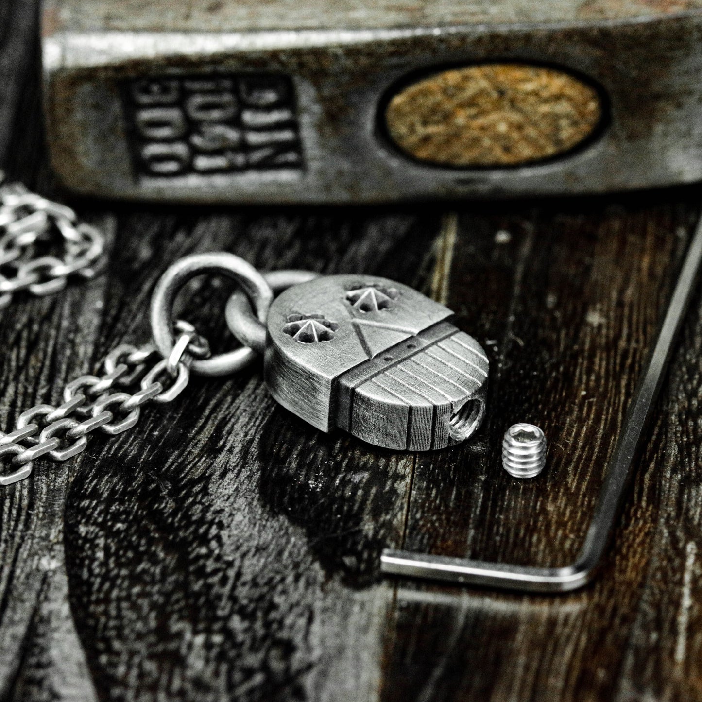 Gear-Eyed Grinning Skull Pendant - 925 Sterling Silver Handmade