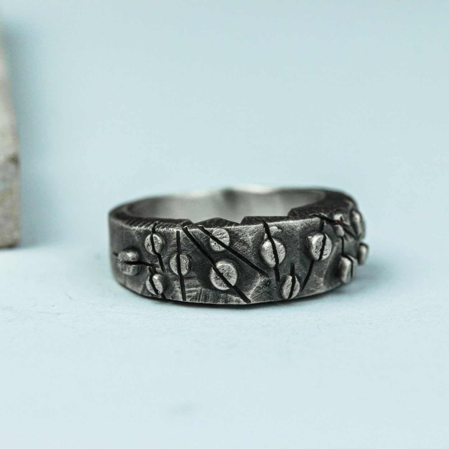 Worn Relic 925 Silver Handmade Ring ¨C Textured Ancient Band