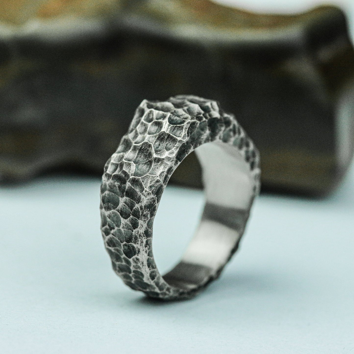 Handcrafted Textured Hammered Ring