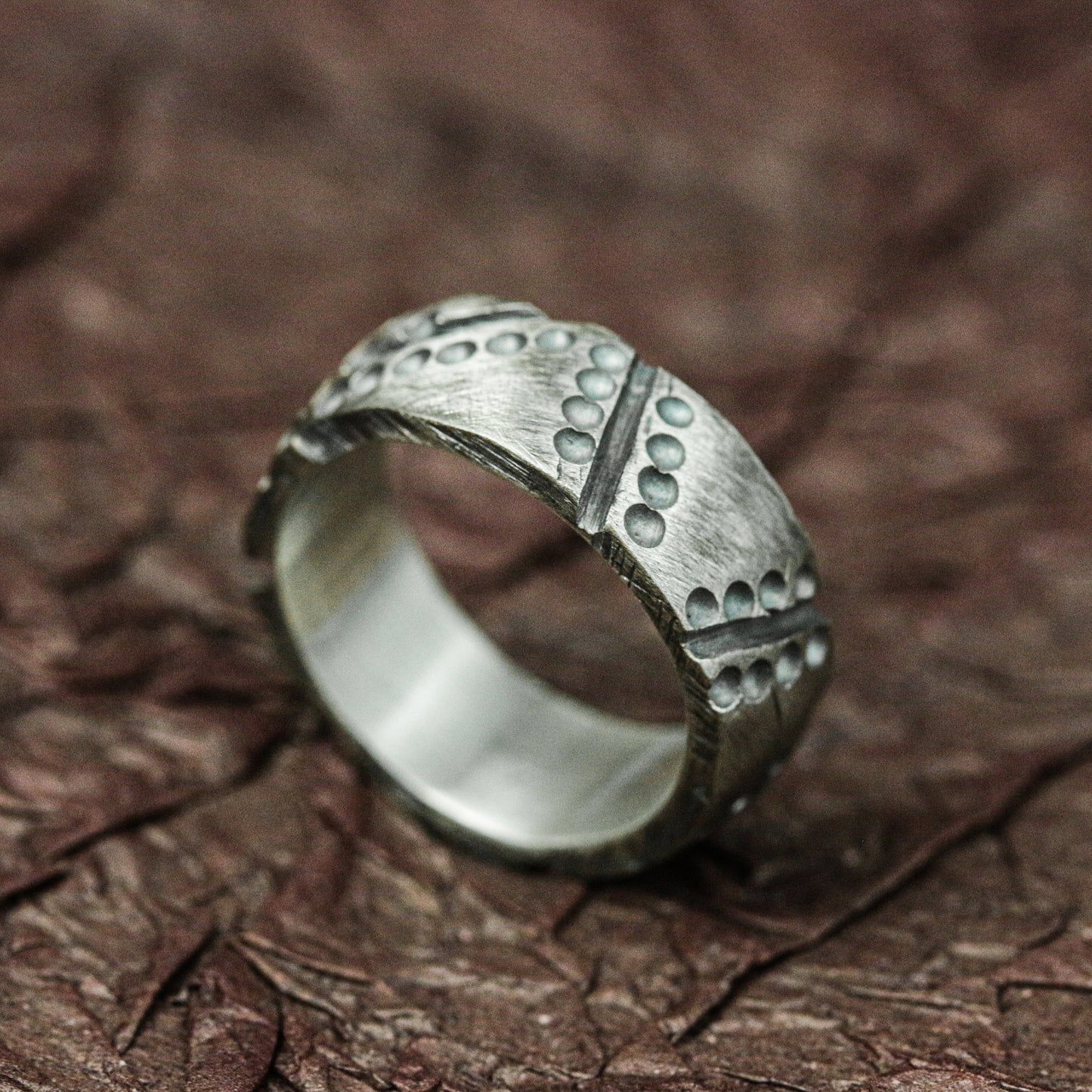 Iron Fortress 925 Silver Handmade Ring ¨C Studded Gothic Armor Band