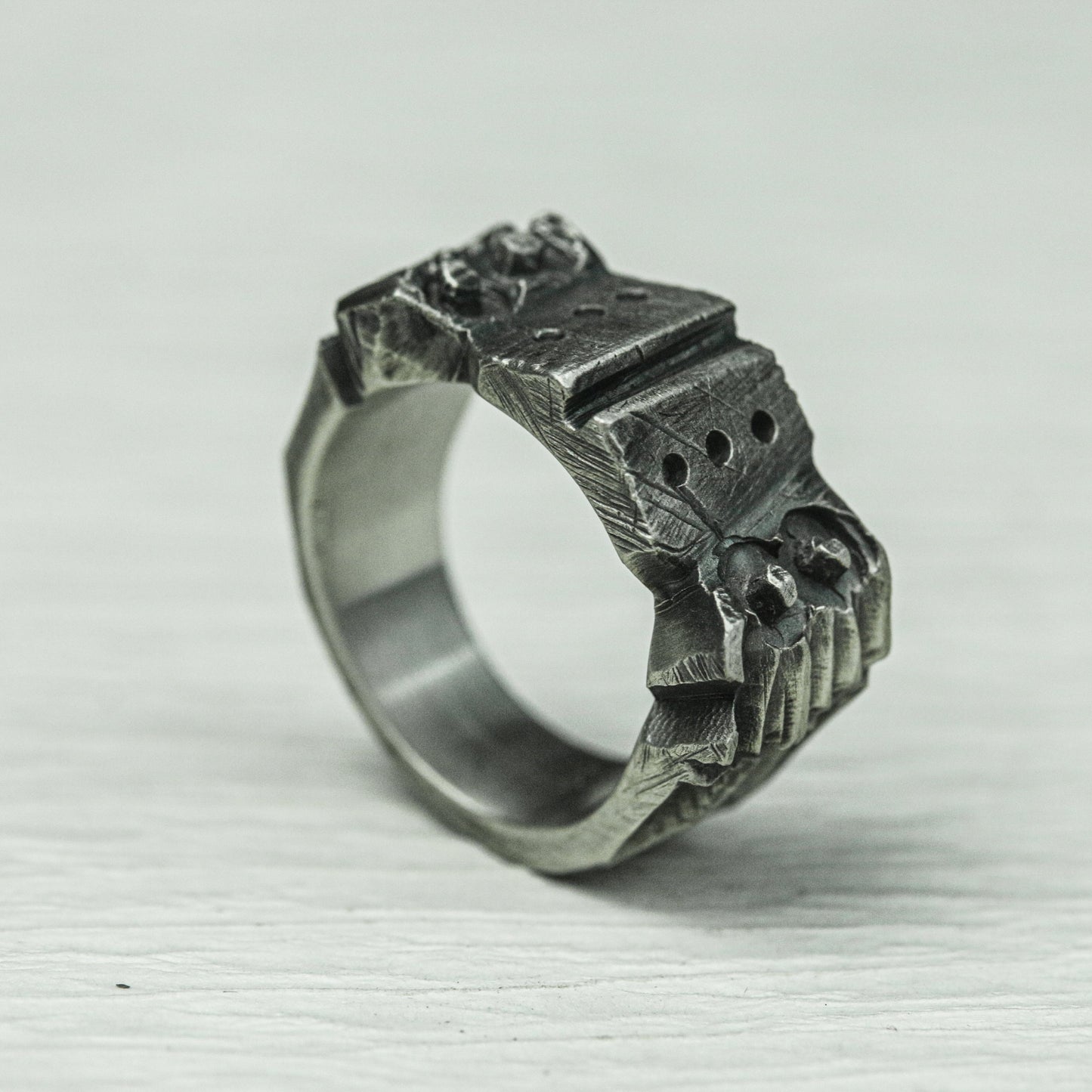 Ironclad Shield 925 Silver Handmade Ring ¨C Medieval Studded Band