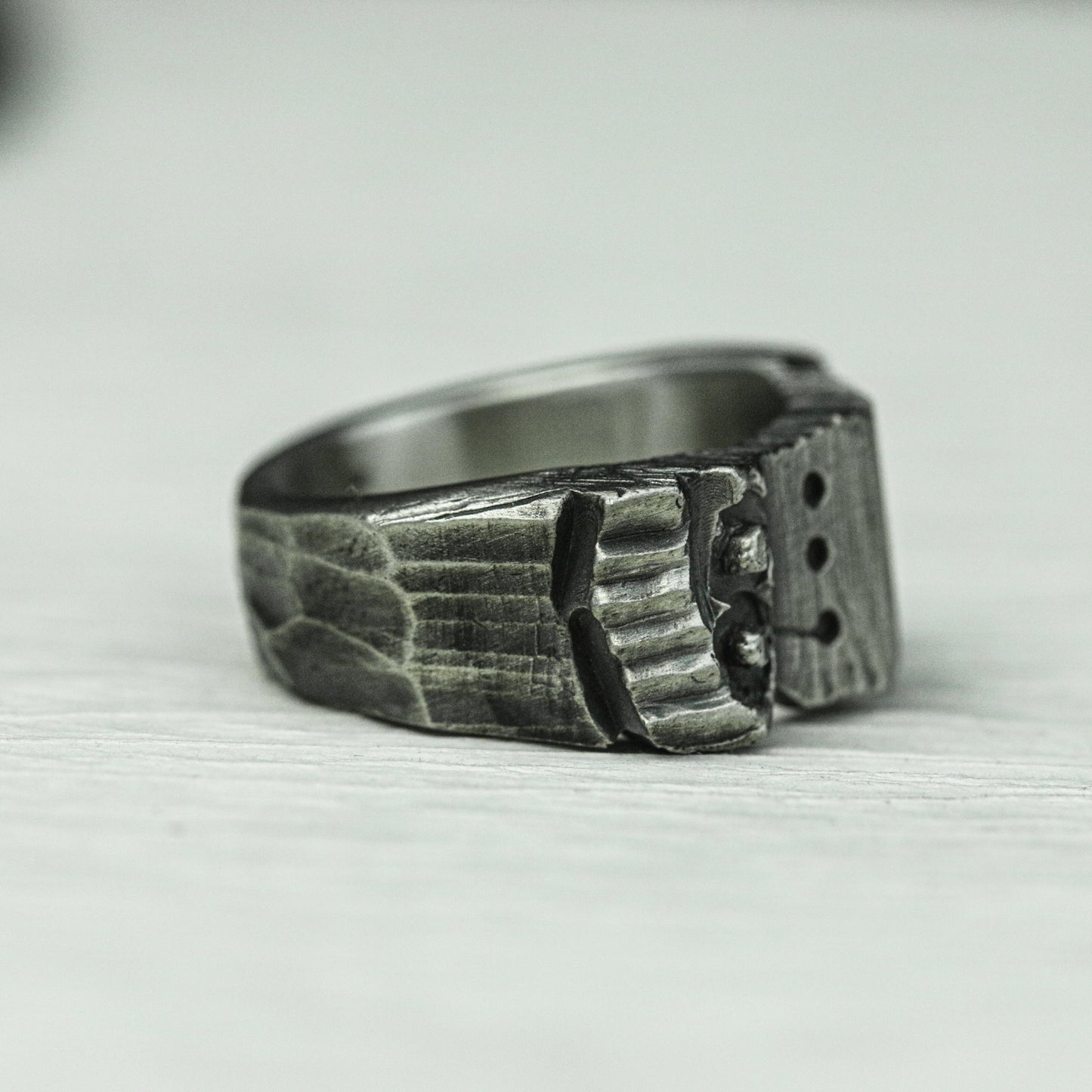 Ironclad Shield 925 Silver Handmade Ring ¨C Medieval Studded Band