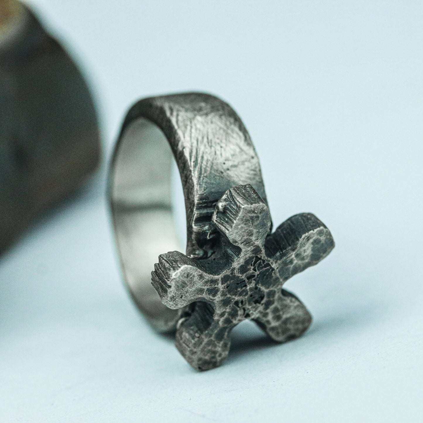 Handcrafted Silver Brutalist Cross Ring