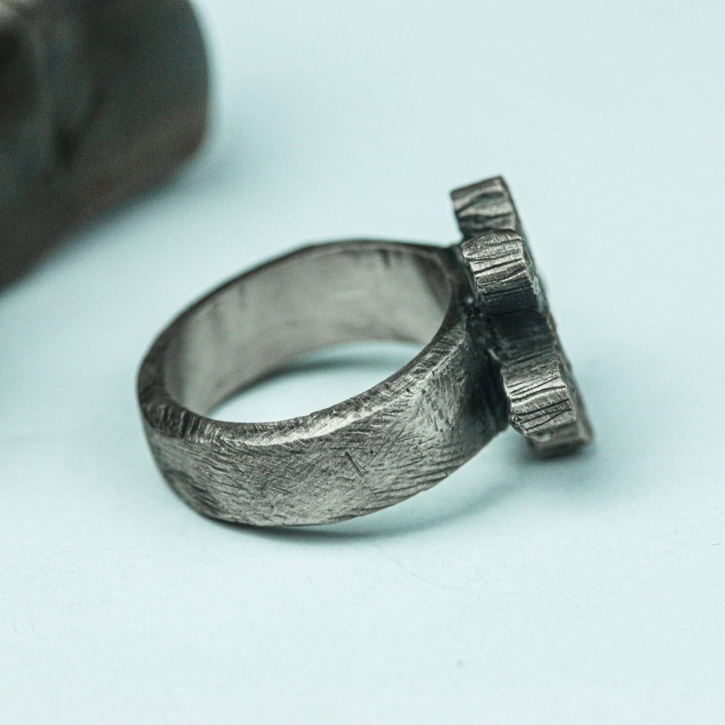 Handcrafted Silver Brutalist Cross Ring