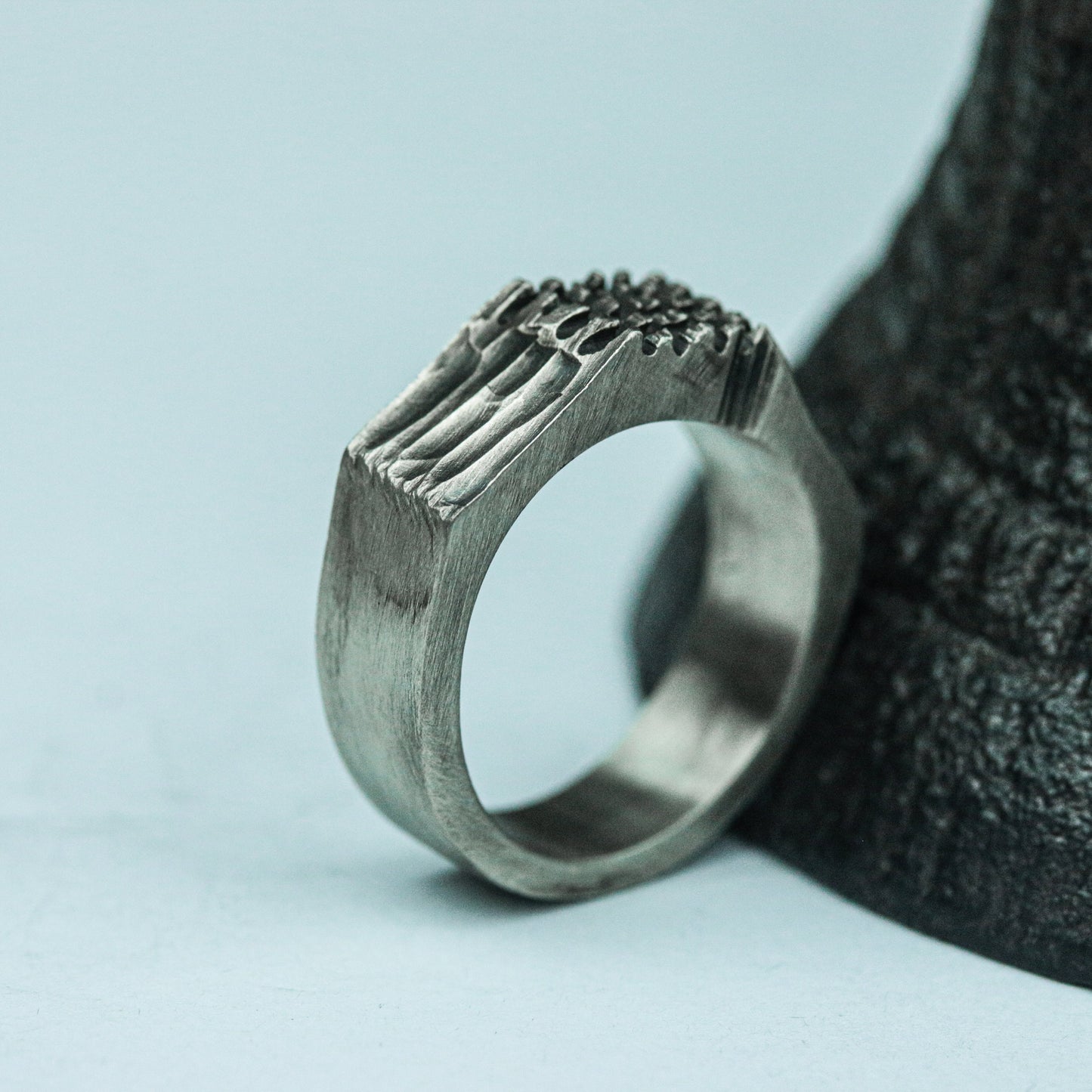 Gridlock 925 Silver Handmade Ring ¨C Industrial Metal Engraving