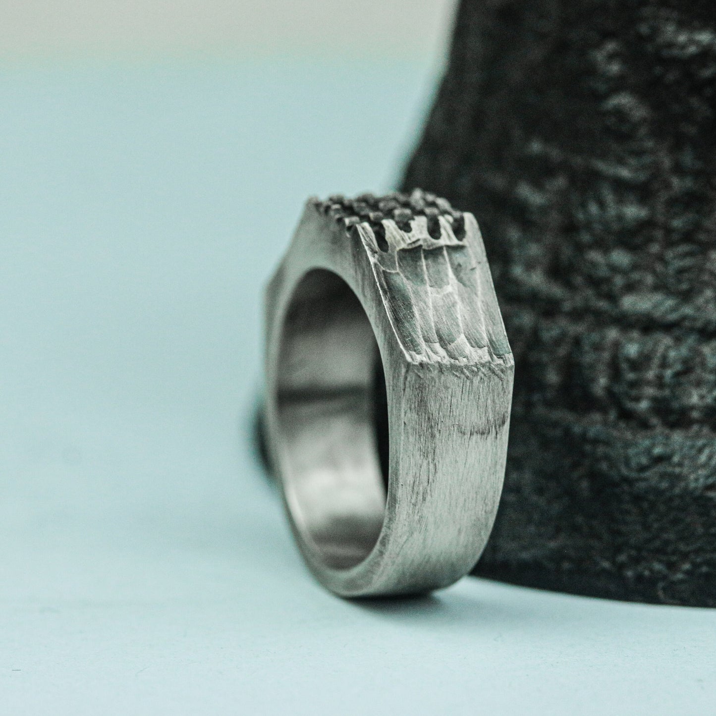 Gridlock 925 Silver Handmade Ring ¨C Industrial Metal Engraving
