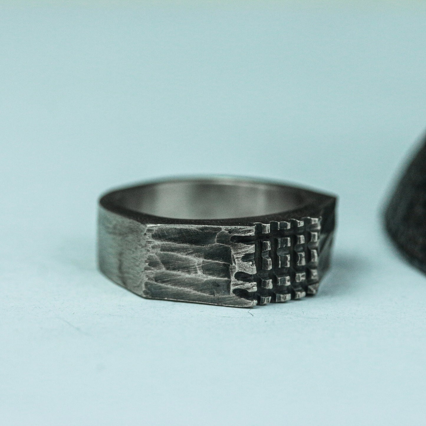 Gridlock 925 Silver Handmade Ring ¨C Industrial Metal Engraving