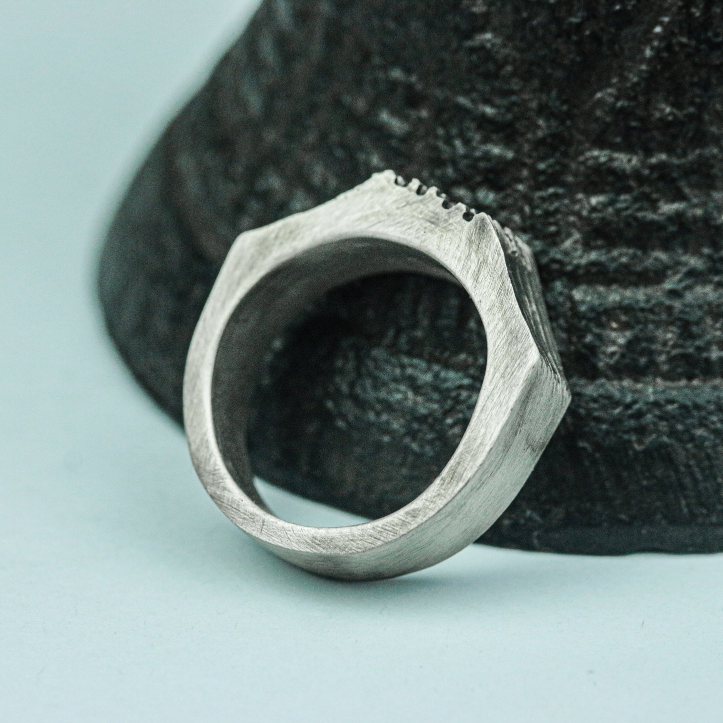 Gridlock 925 Silver Handmade Ring ¨C Industrial Metal Engraving