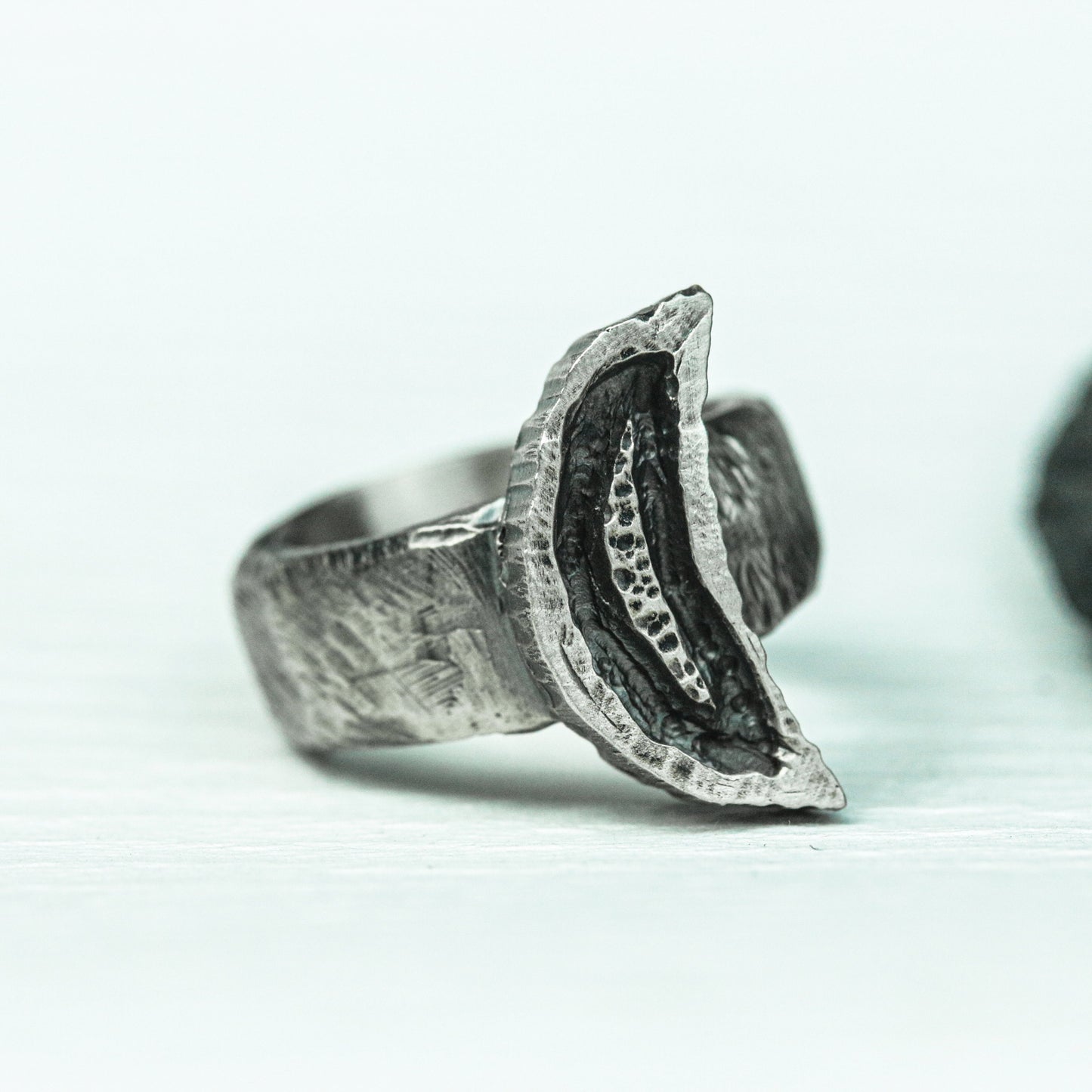 Crescent Fang 925 Silver Handmade Ring ¨C Occult Lunar Talisman