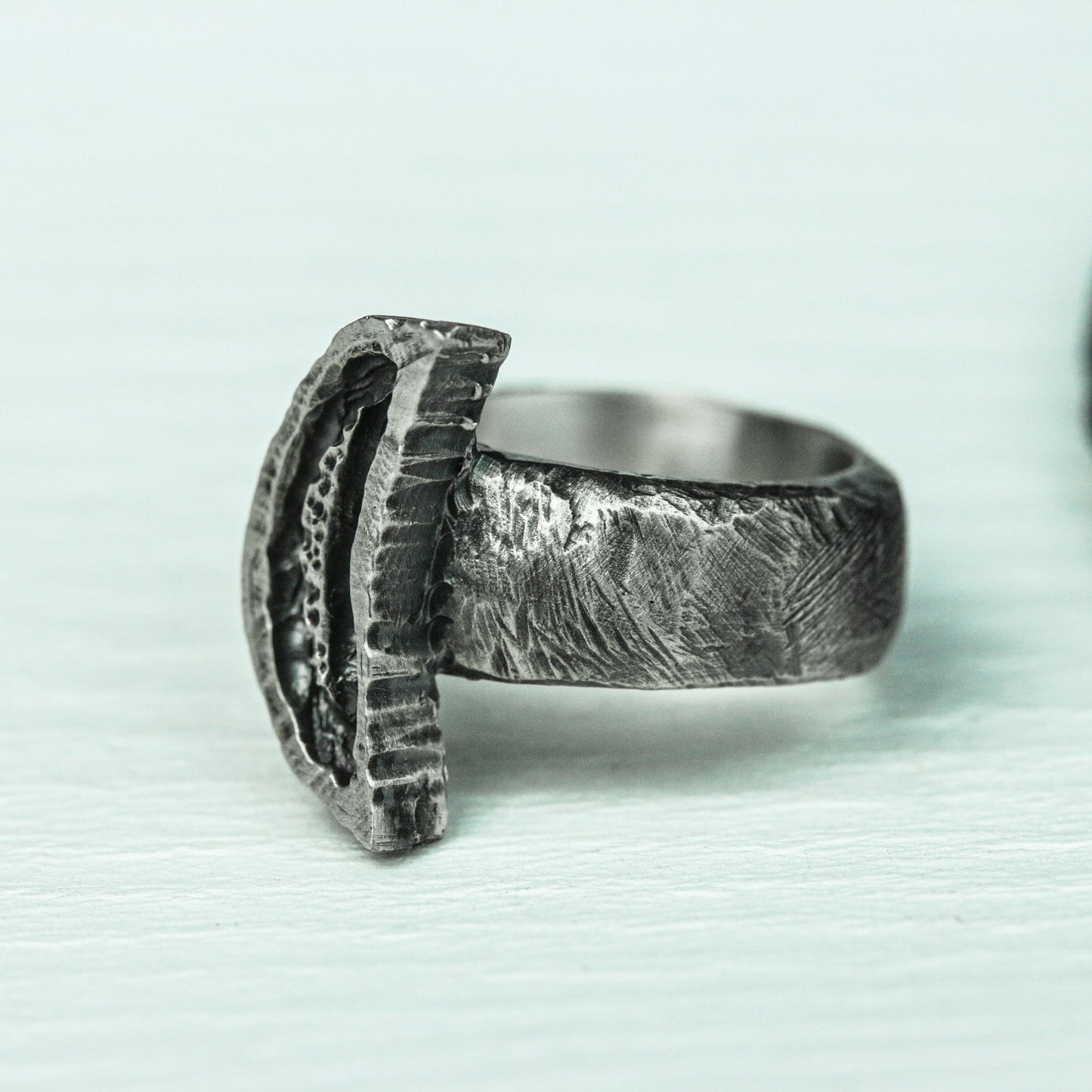 Crescent Fang 925 Silver Handmade Ring ¨C Occult Lunar Talisman