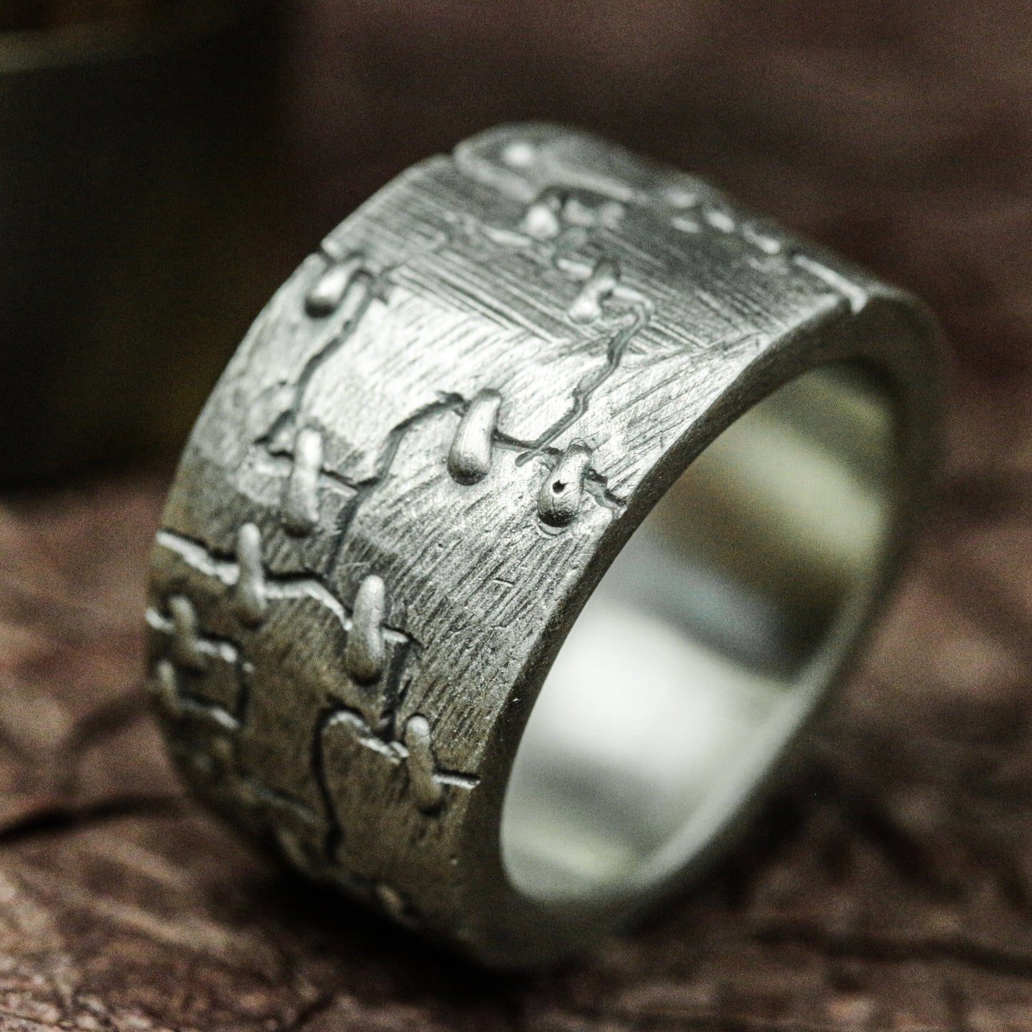Ancient Glyph 925 Silver Handmade Ring ¨C Enigmatic Symbol Band