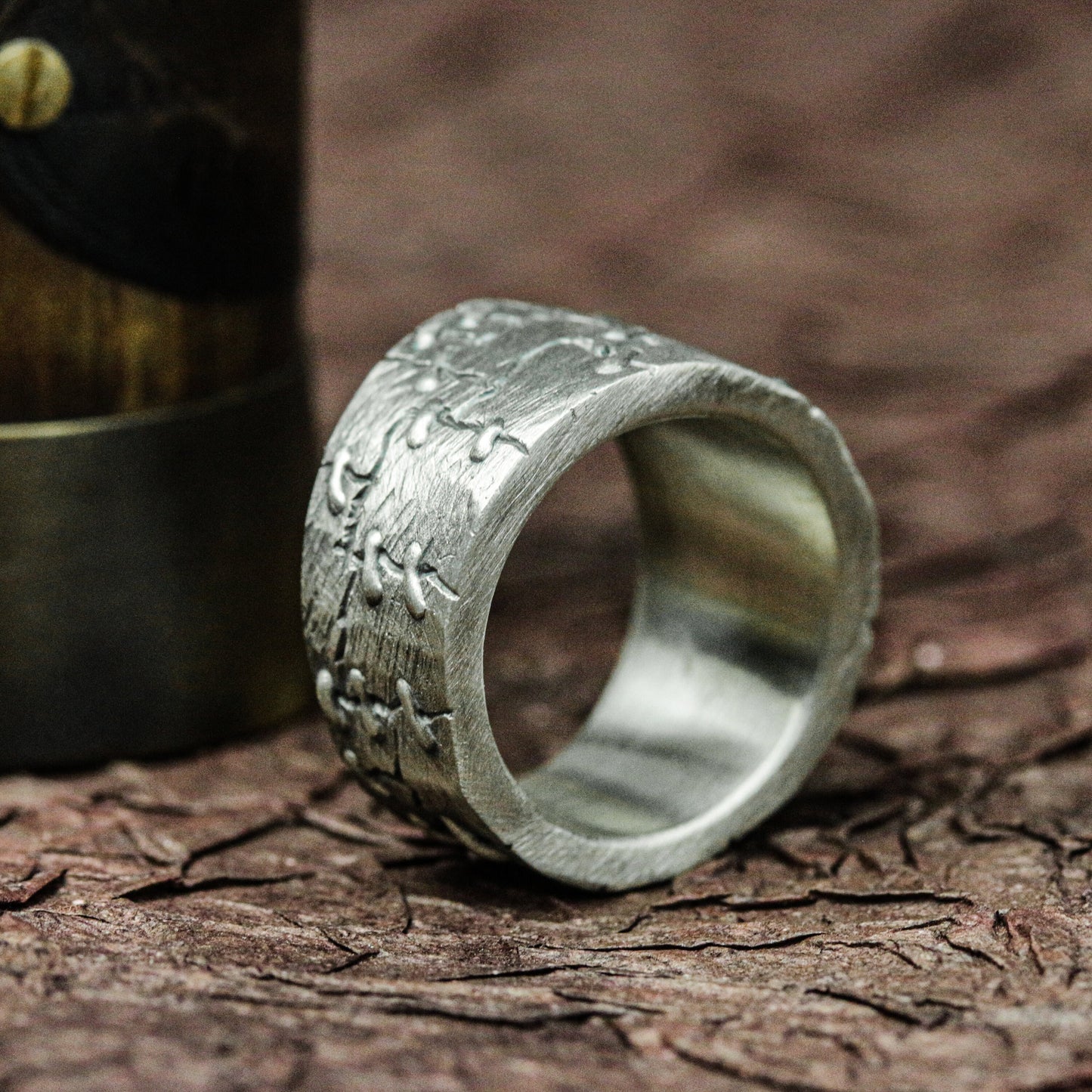 Ancient Glyph 925 Silver Handmade Ring ¨C Enigmatic Symbol Band