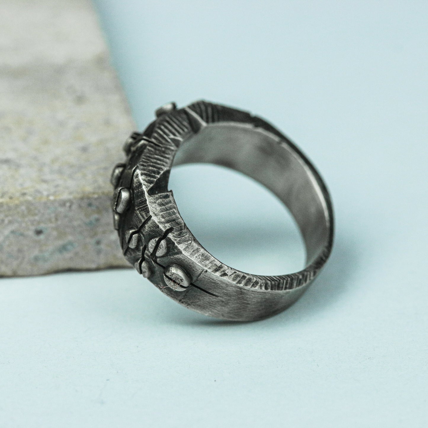 Worn Relic 925 Silver Handmade Ring ¨C Textured Ancient Band