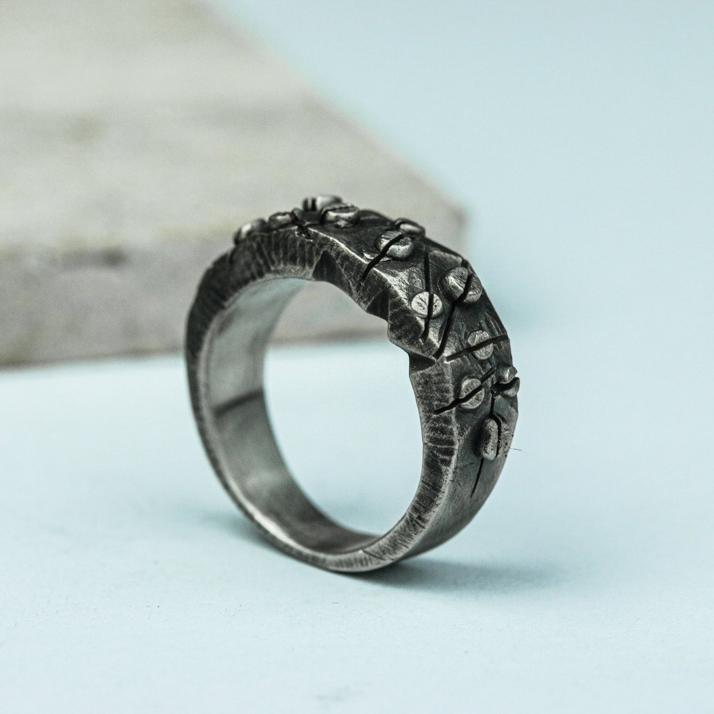 Worn Relic 925 Silver Handmade Ring ¨C Textured Ancient Band