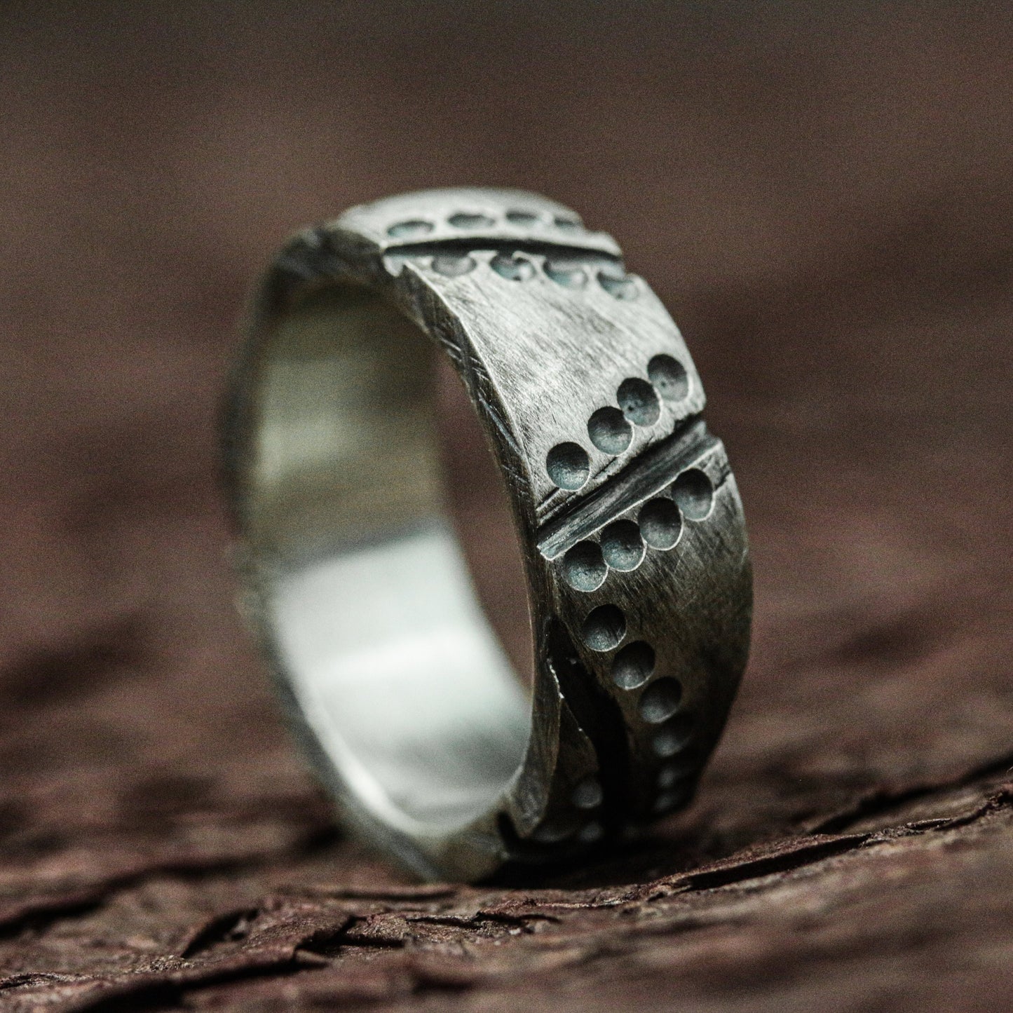 Iron Fortress 925 Silver Handmade Ring ¨C Studded Gothic Armor Band