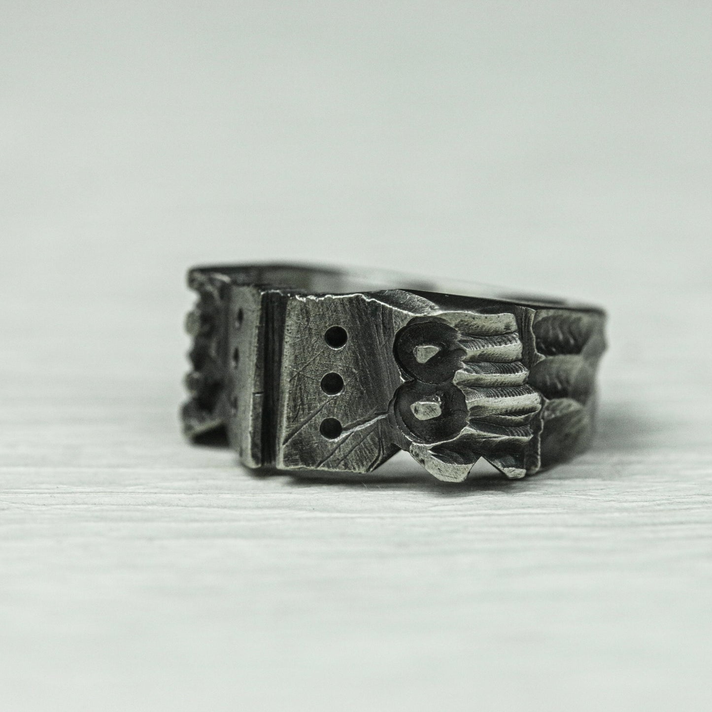 Ironclad Shield 925 Silver Handmade Ring ¨C Medieval Studded Band
