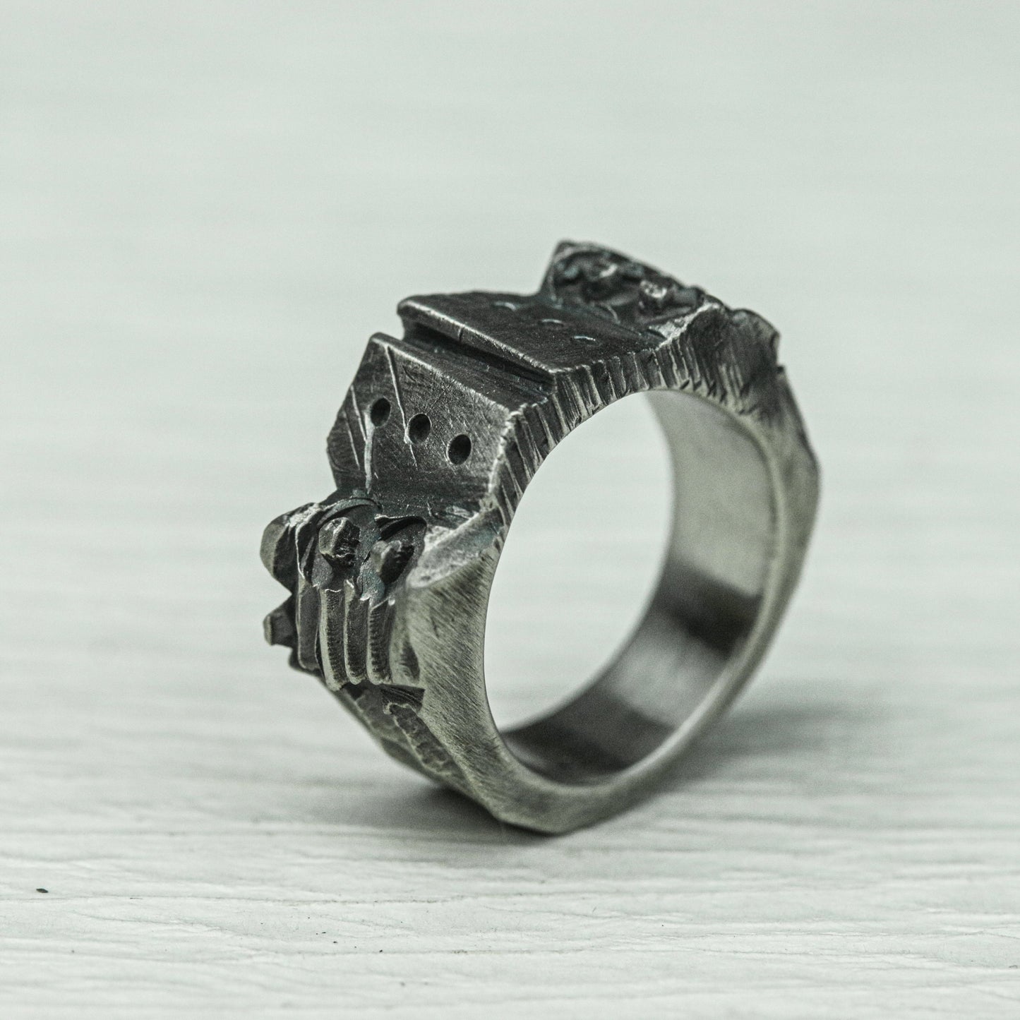 Ironclad Shield 925 Silver Handmade Ring ¨C Medieval Studded Band