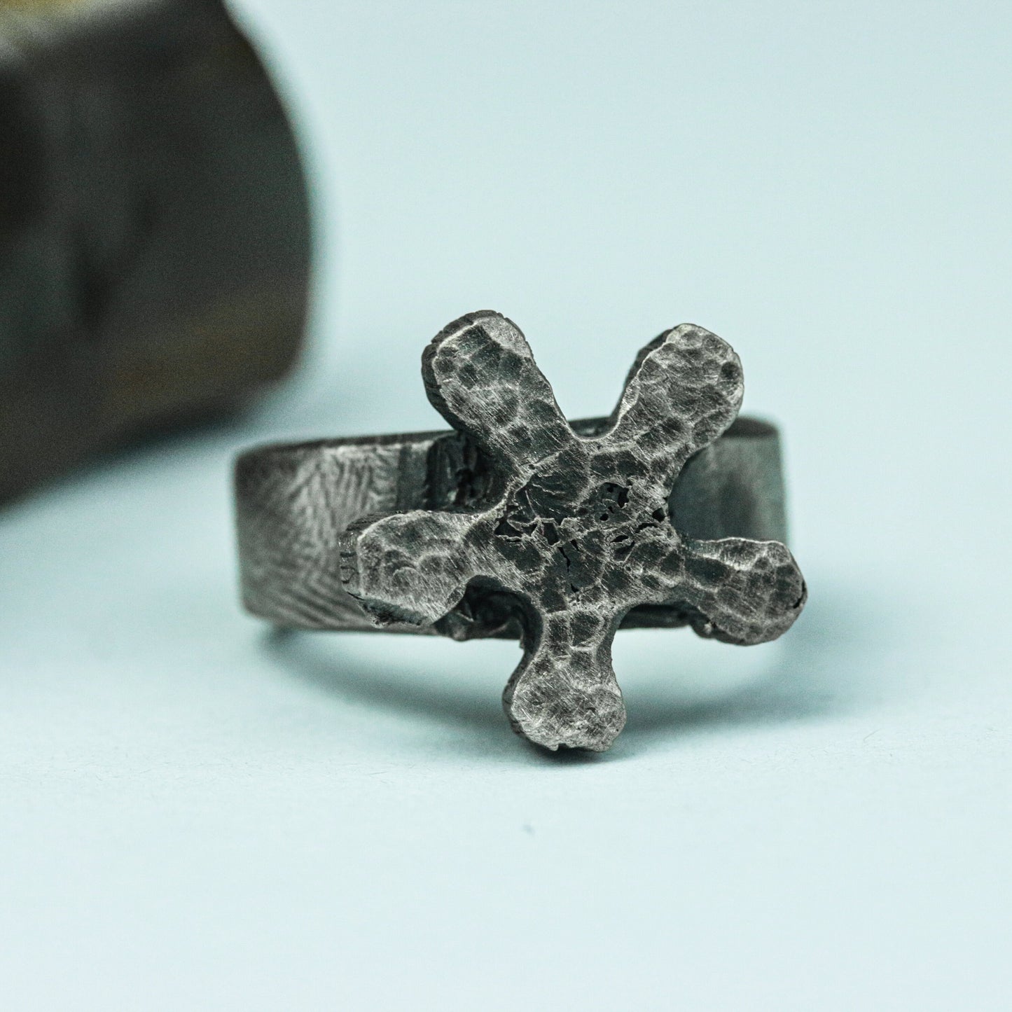 Handcrafted Silver Brutalist Cross Ring