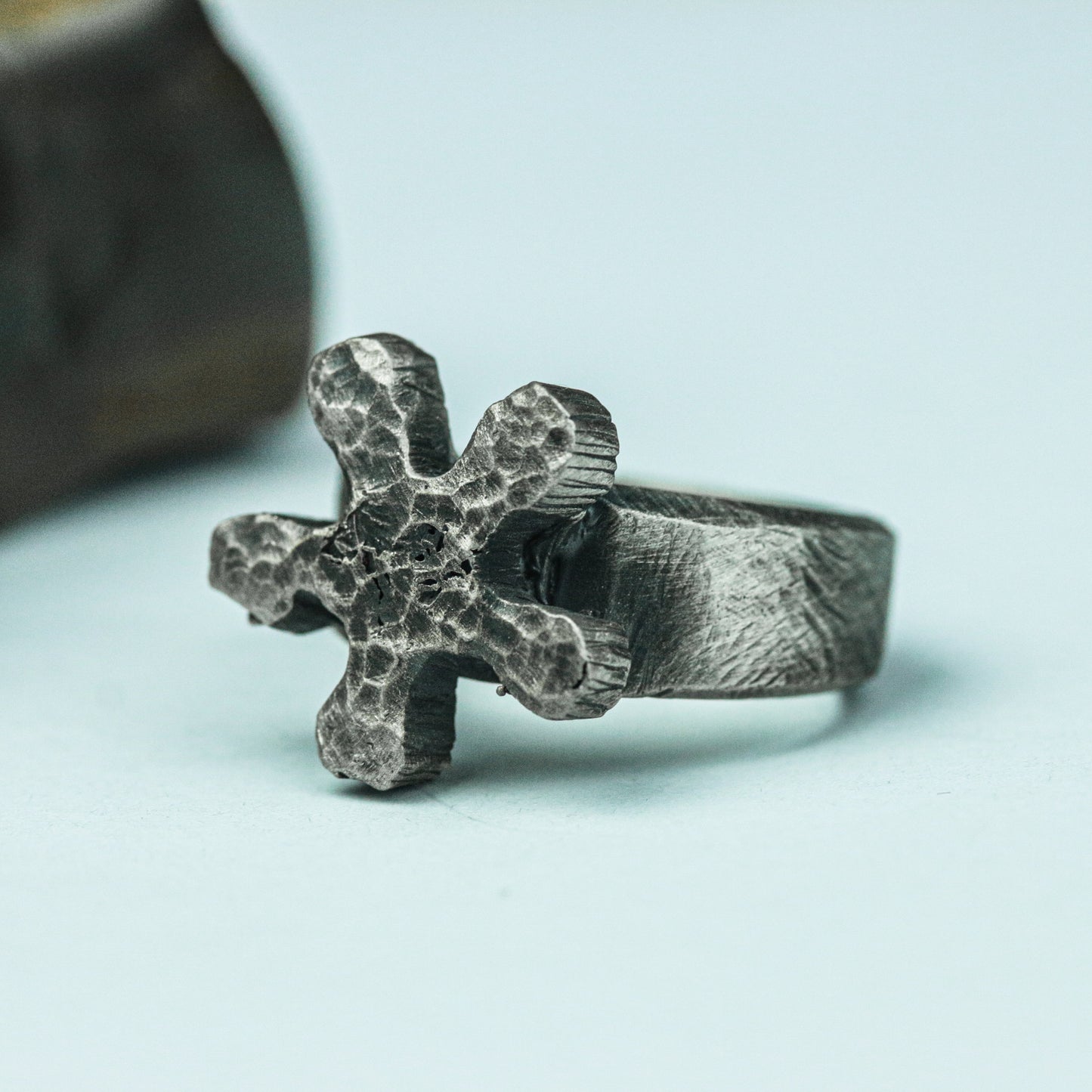 Handcrafted Silver Brutalist Cross Ring