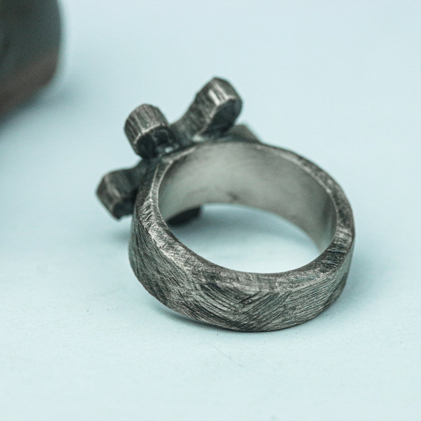 Handcrafted Silver Brutalist Cross Ring