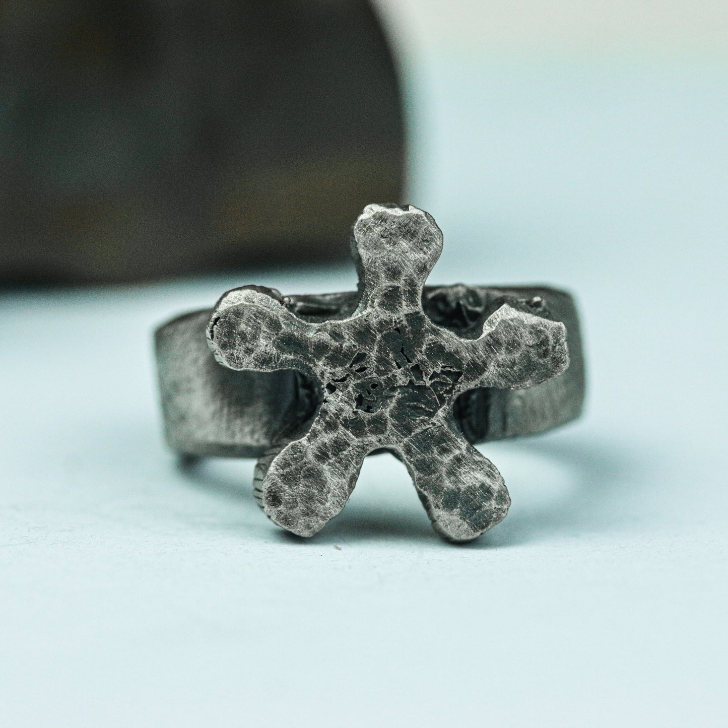 Handcrafted Silver Brutalist Cross Ring