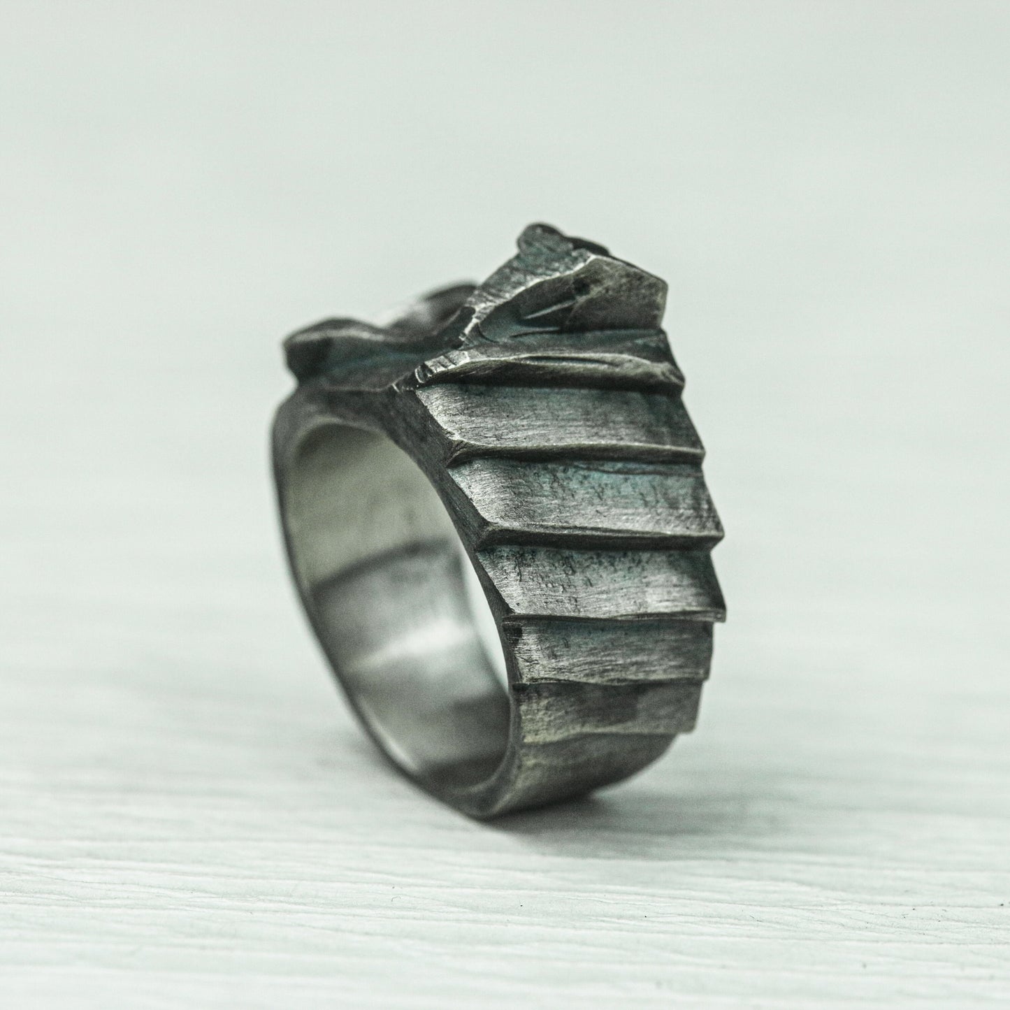 Relic Skull 925 Silver Handmade Ring ¨C Aged Occult Warrior Design
