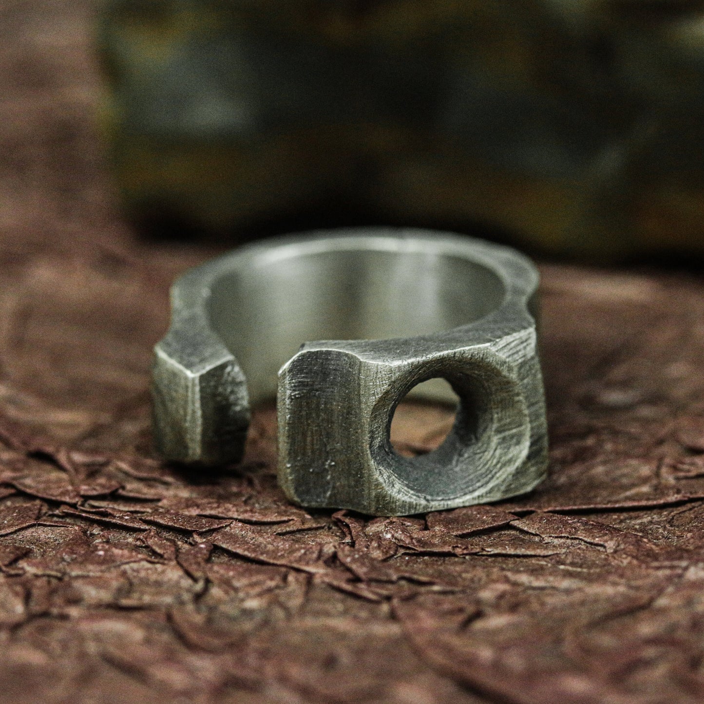 Obsidian Hex 925 Silver Handmade Ring ¨C Geometric Occult Band