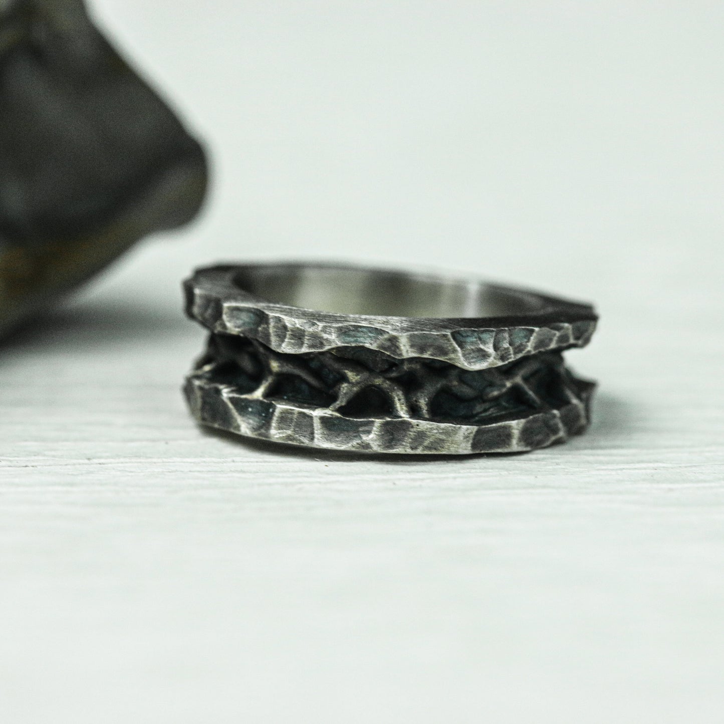 Barbed Chain 925 Silver Handmade Ring ¨C Rugged Punk Rock Style