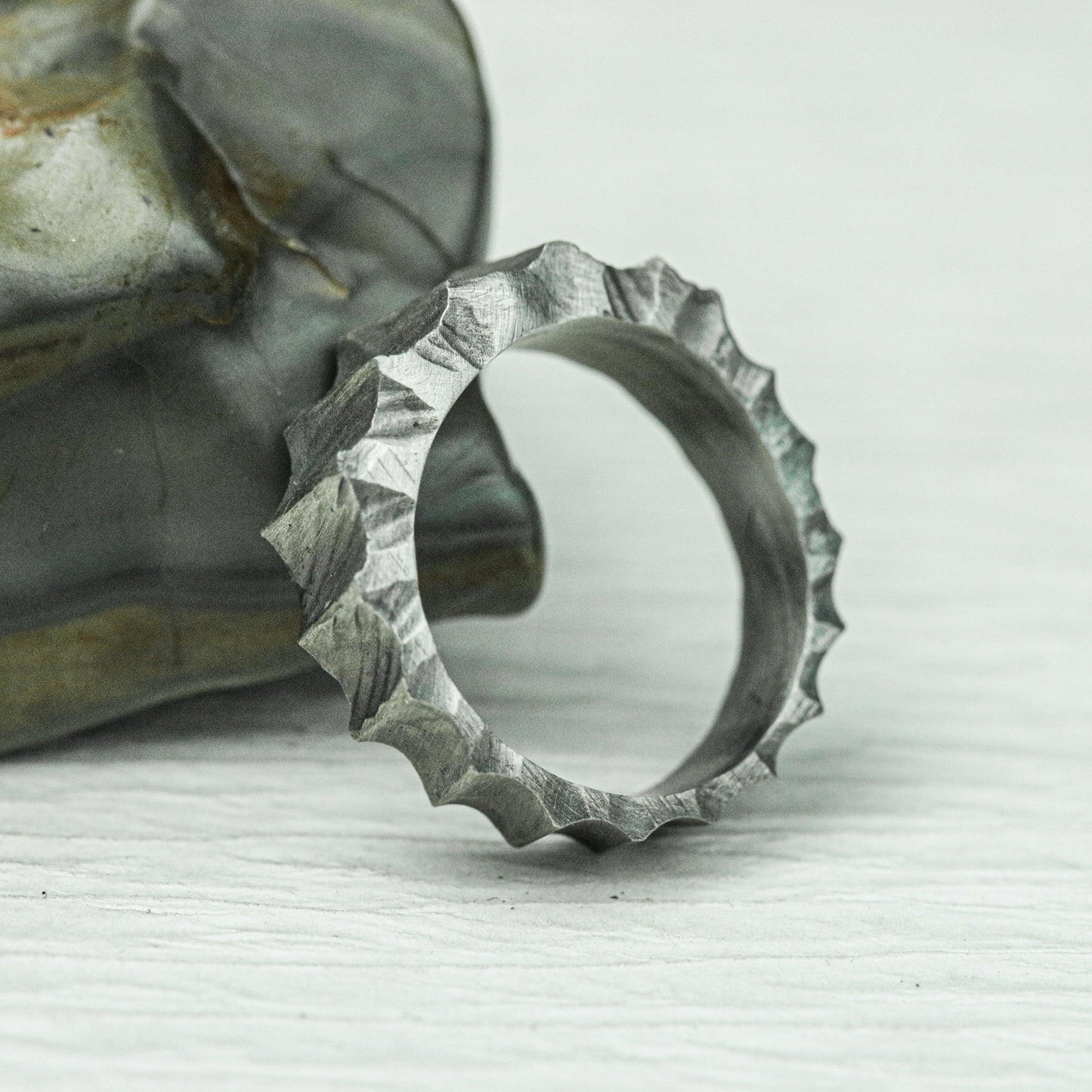 Stone Chisel 925 Silver Handmade Ring ¨C Brutalist Minimalist Band