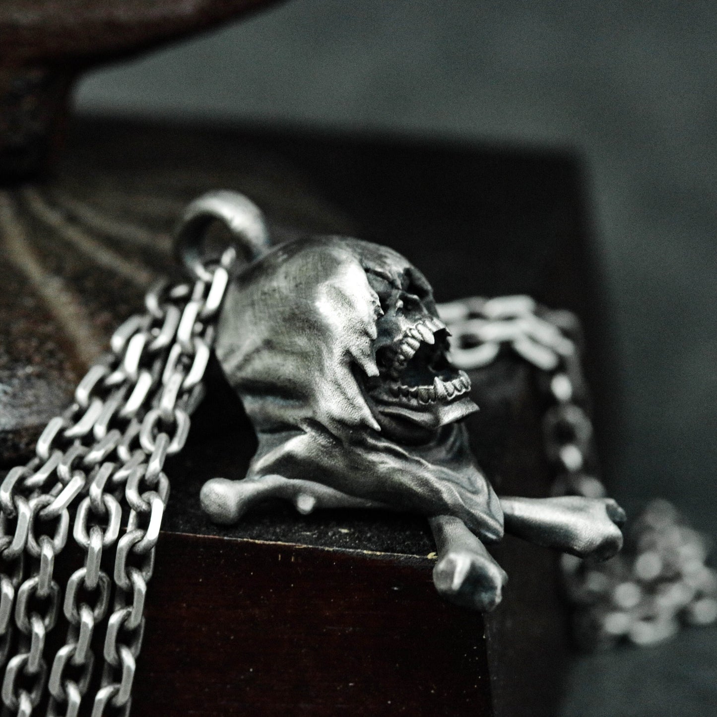 Screaming Skull Crossbones Pendant ¨C 925 Sterling Silver Handmade