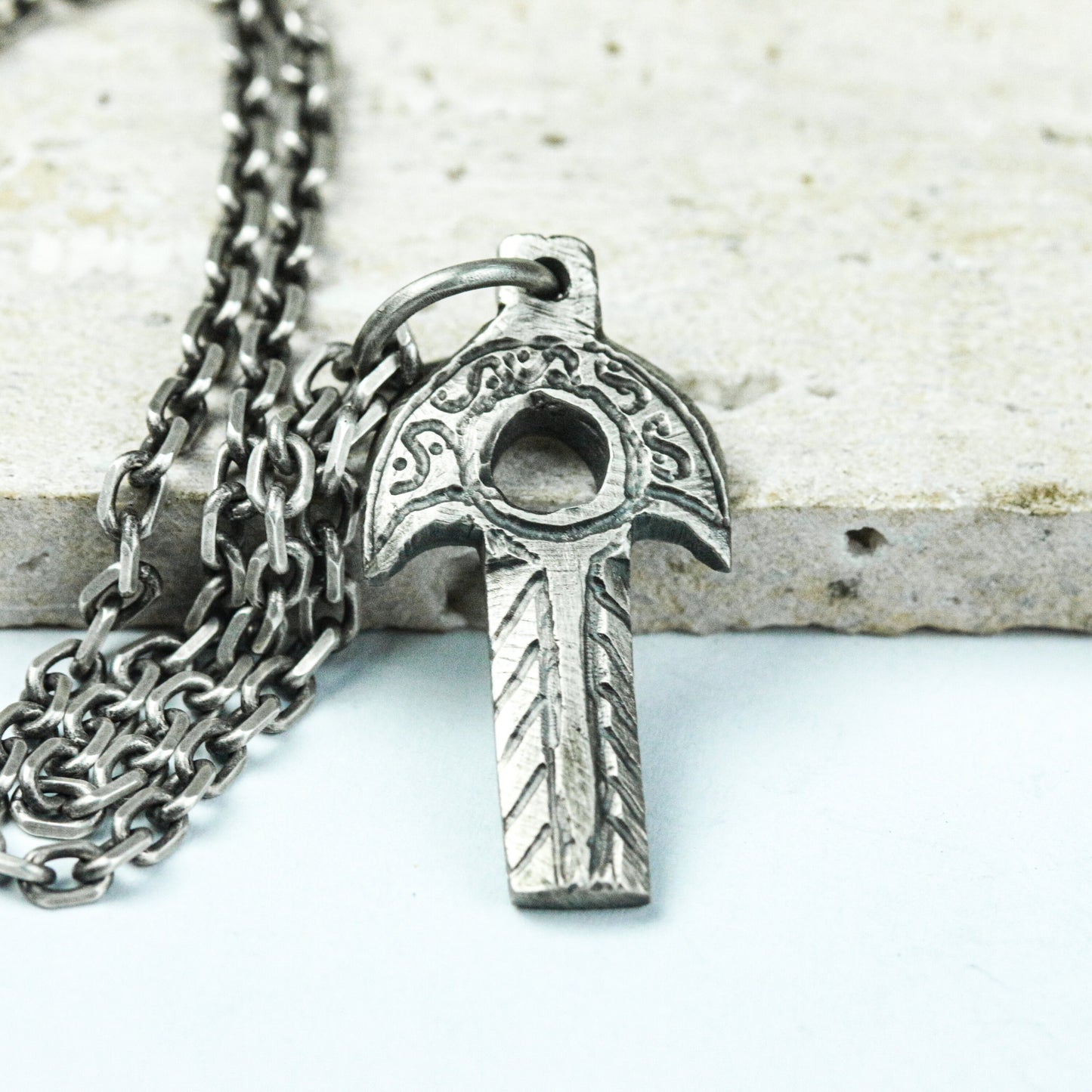 Runic Battle Axe Pendant - 925 Silver Handcrafted