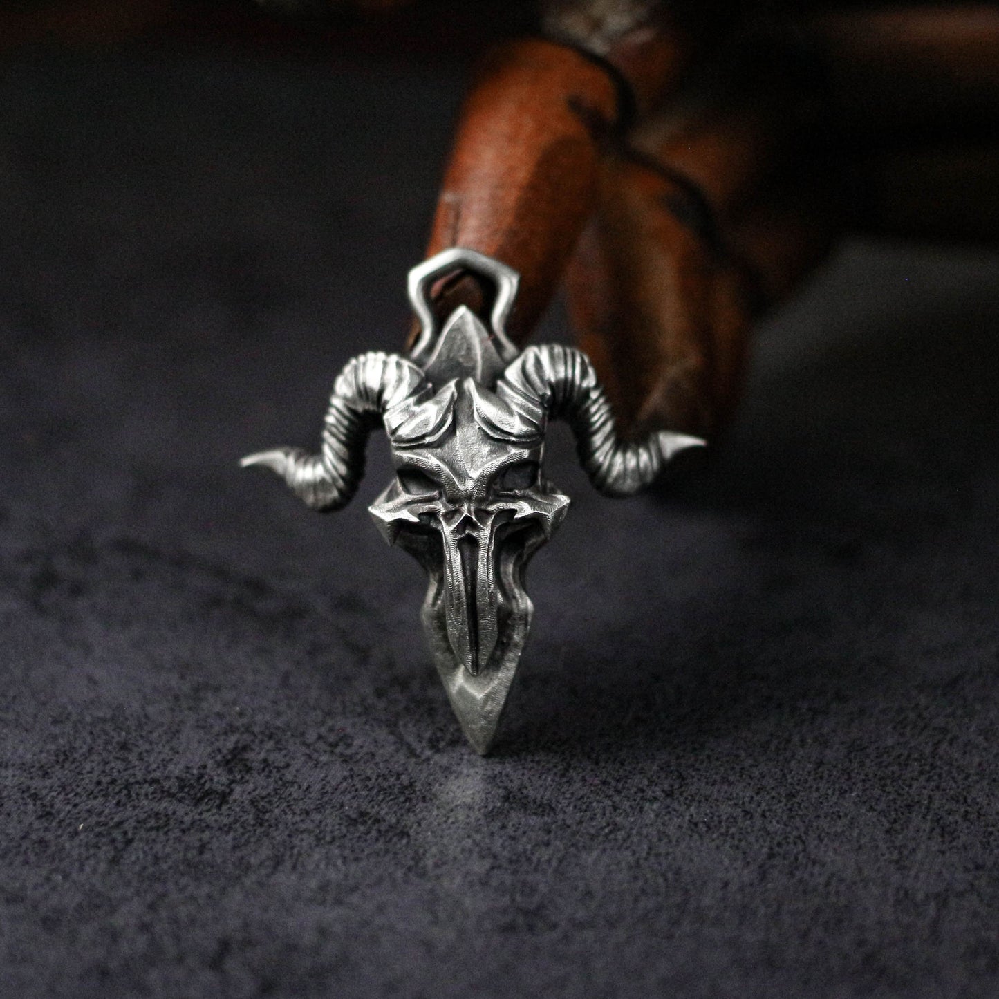 Horned Demon Pendant - 925 Silver Handmade Dark Entity