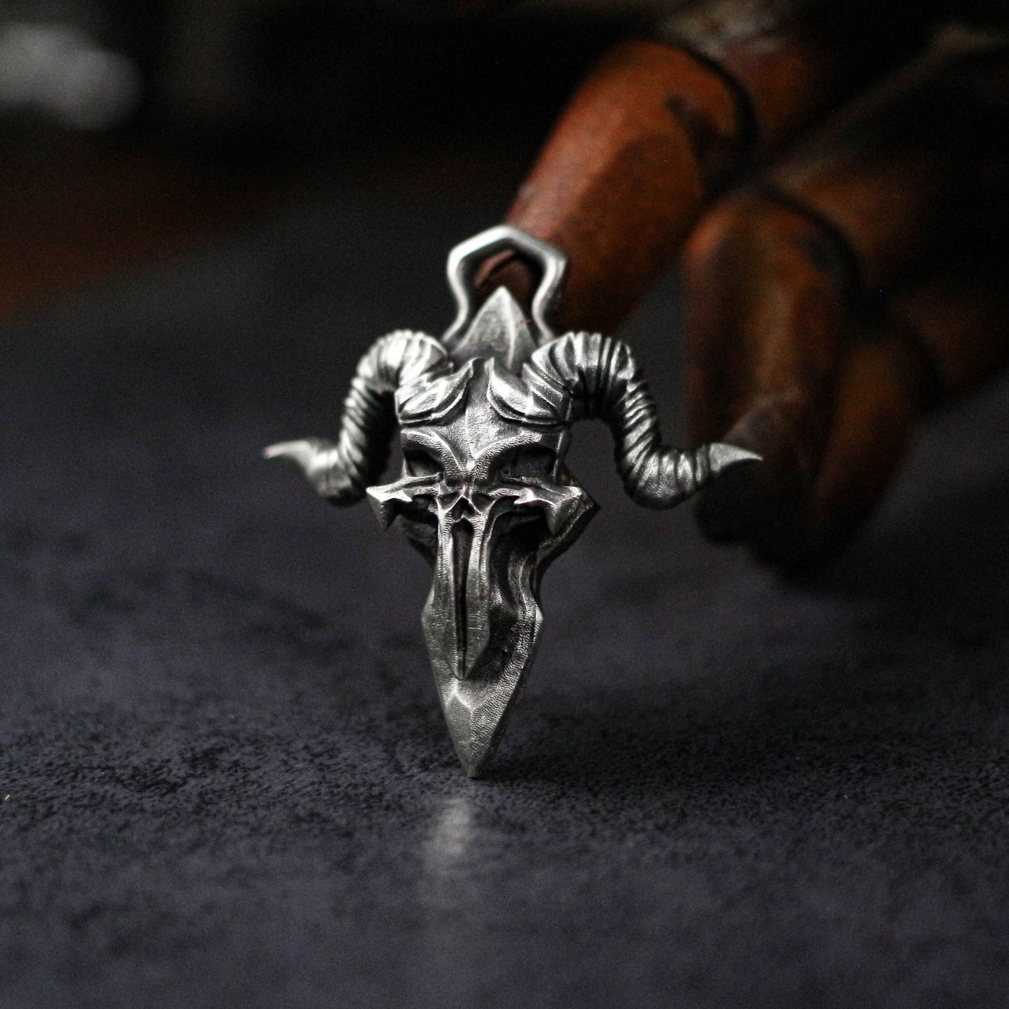 Horned Demon Pendant - 925 Silver Handmade Dark Entity