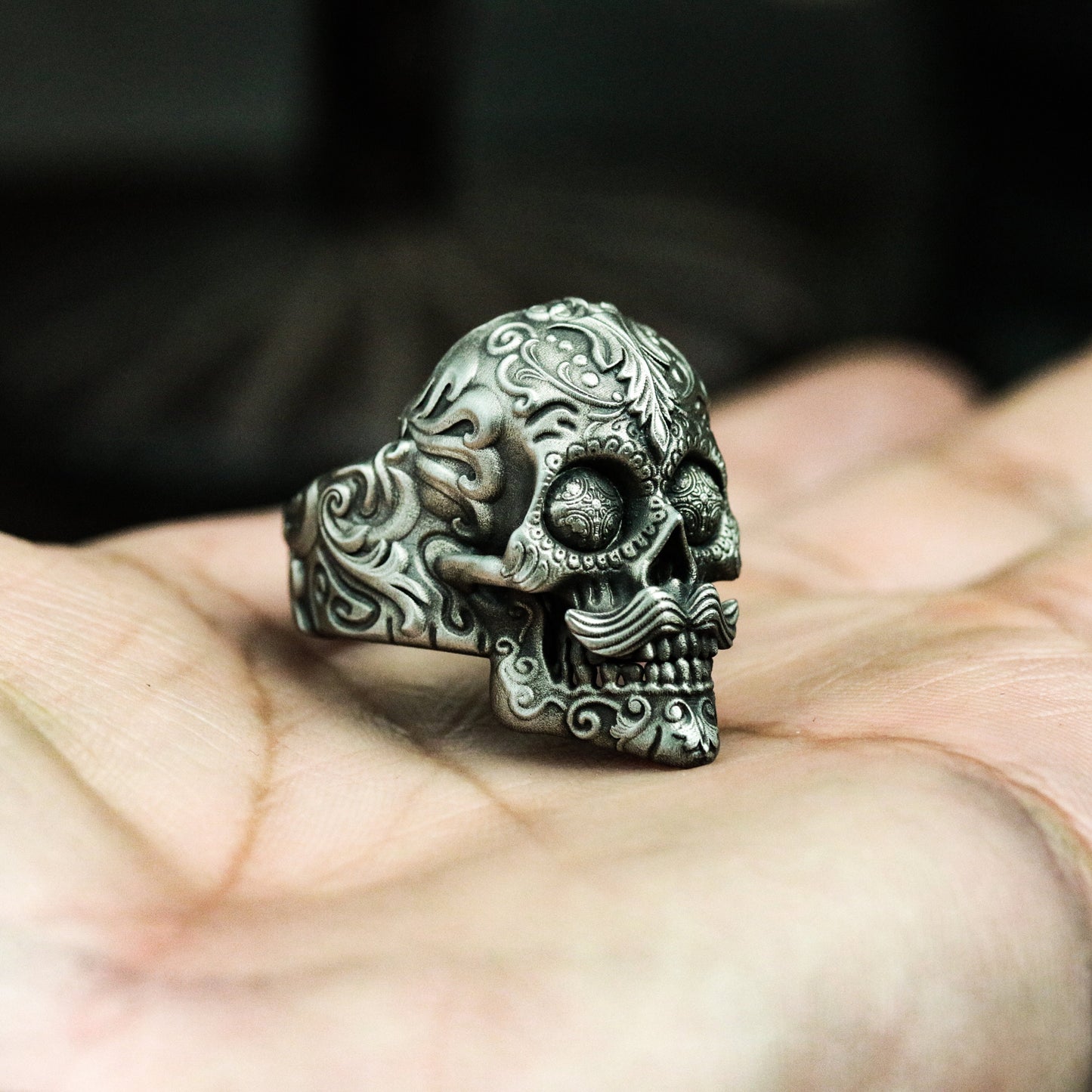 Tattoo Skull Ring - 925 Sterling Silver Handmade