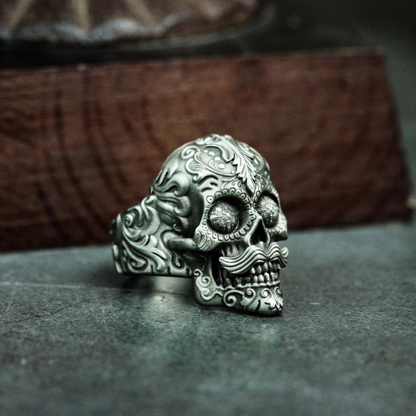 Tattoo Skull Ring - 925 Sterling Silver Handmade